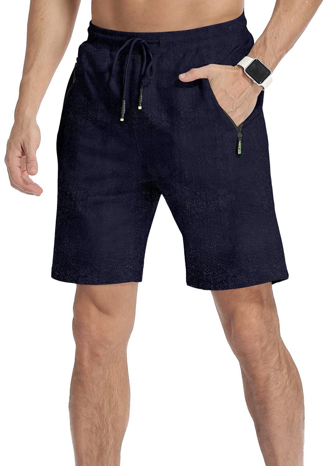 MLANM Mens Shorts Summer Casual Cotton Jogger Shorts with Zip Pockets Elasticated Waist