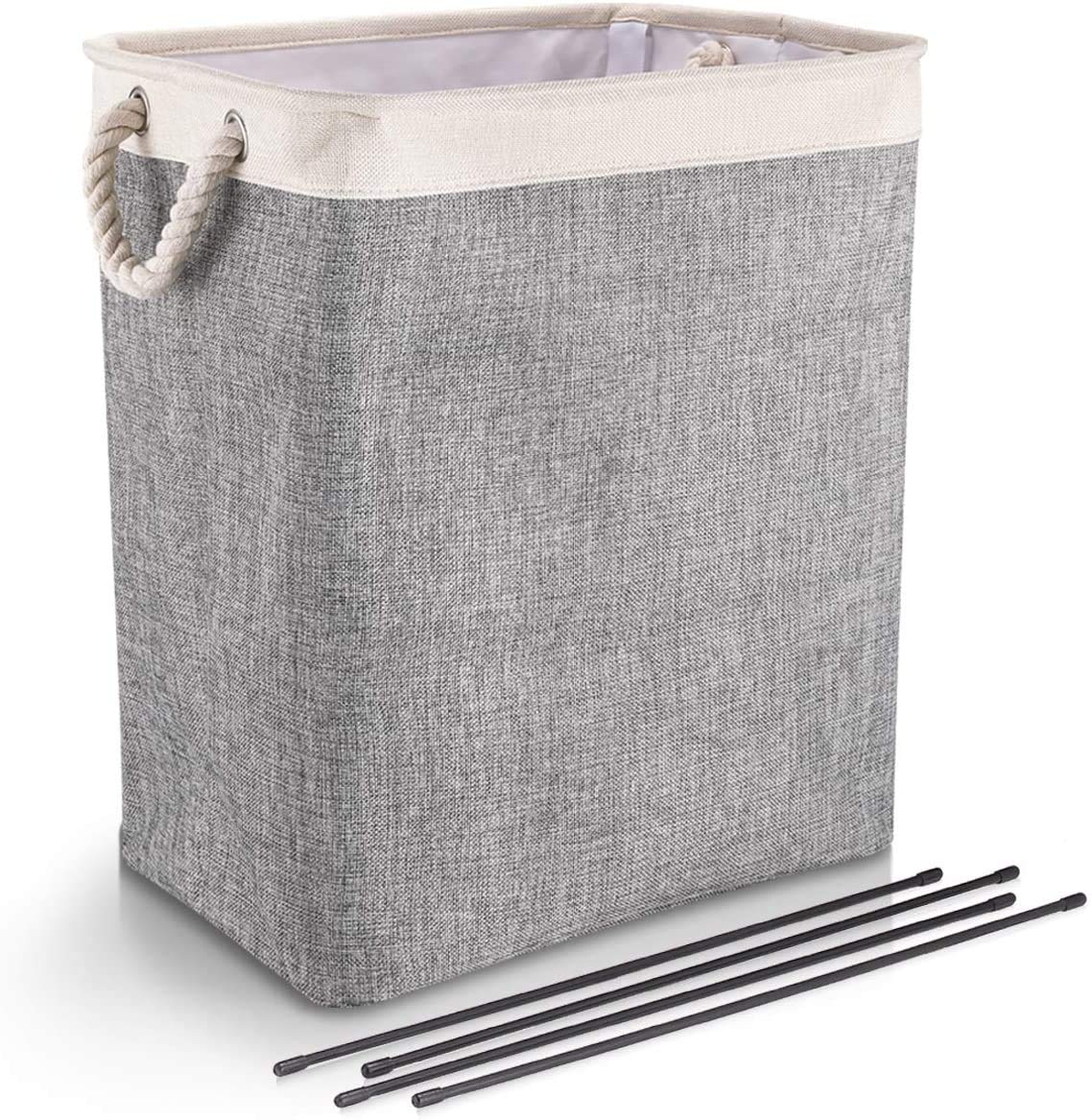 65L Laundry Basket with Handles Linen Hampers for Laundry Storage bags, Built-in Lining with Detachable Brackets Well-Holding Foldable Laundry Hamper for Toys Clothing Organization (BEIGE&GREY)