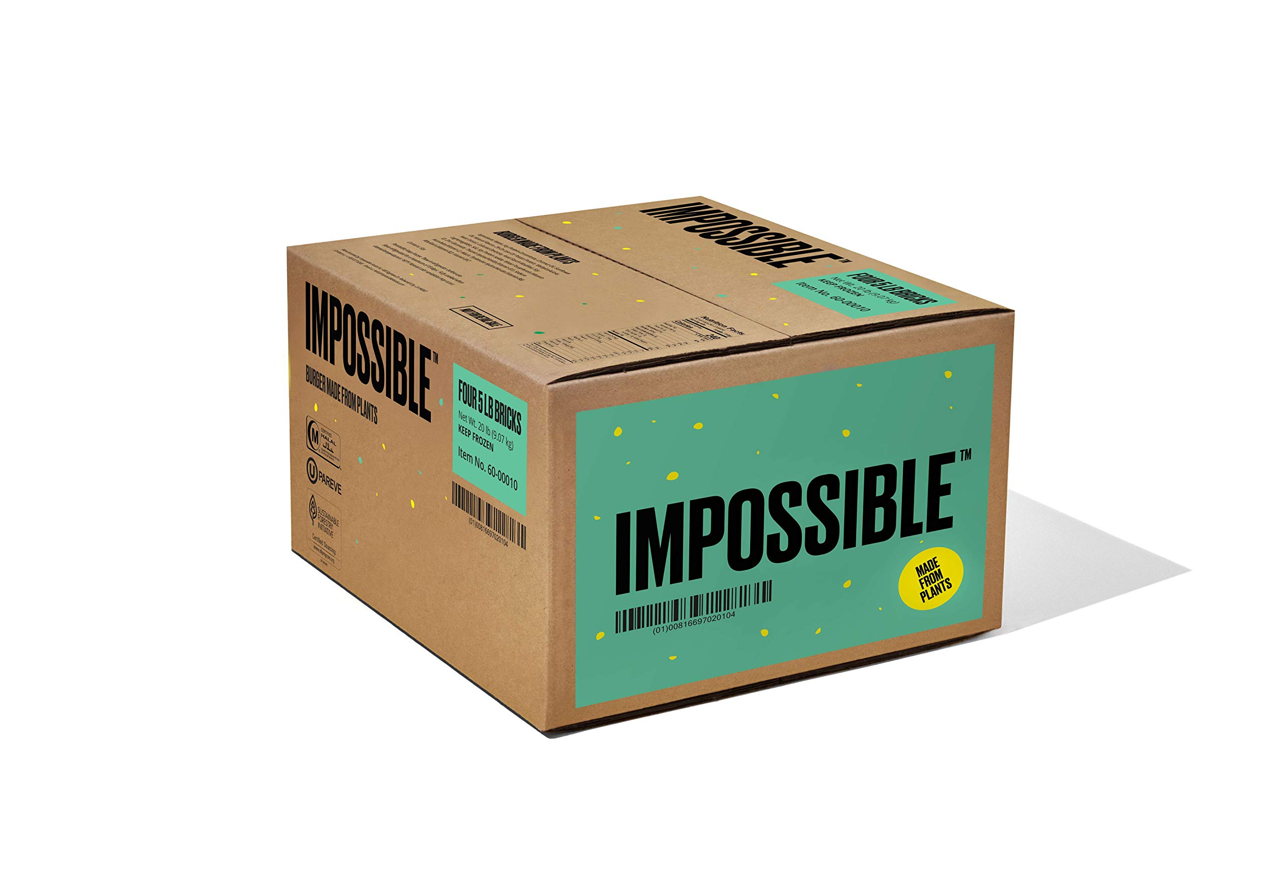 Impossible Burger 2.0 Plant Based Meat Brick 5 lb (Pack of 4)