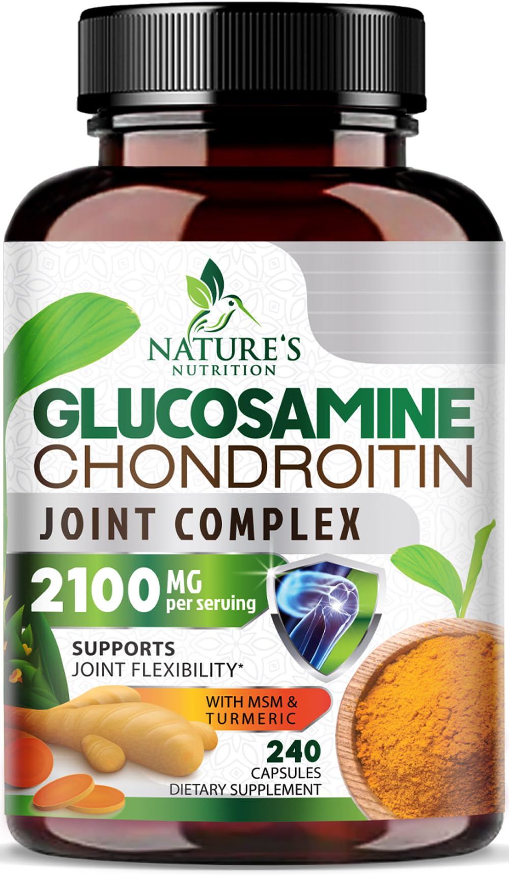 Glucosamine Chondroitin MSM Complex - Joint Support Supplement Turmeric & Boswellia, Triple Strength Glucosamine Capsules - Support for Joint Health & Mobility with Quercetin Bromelain - 240 Capsules