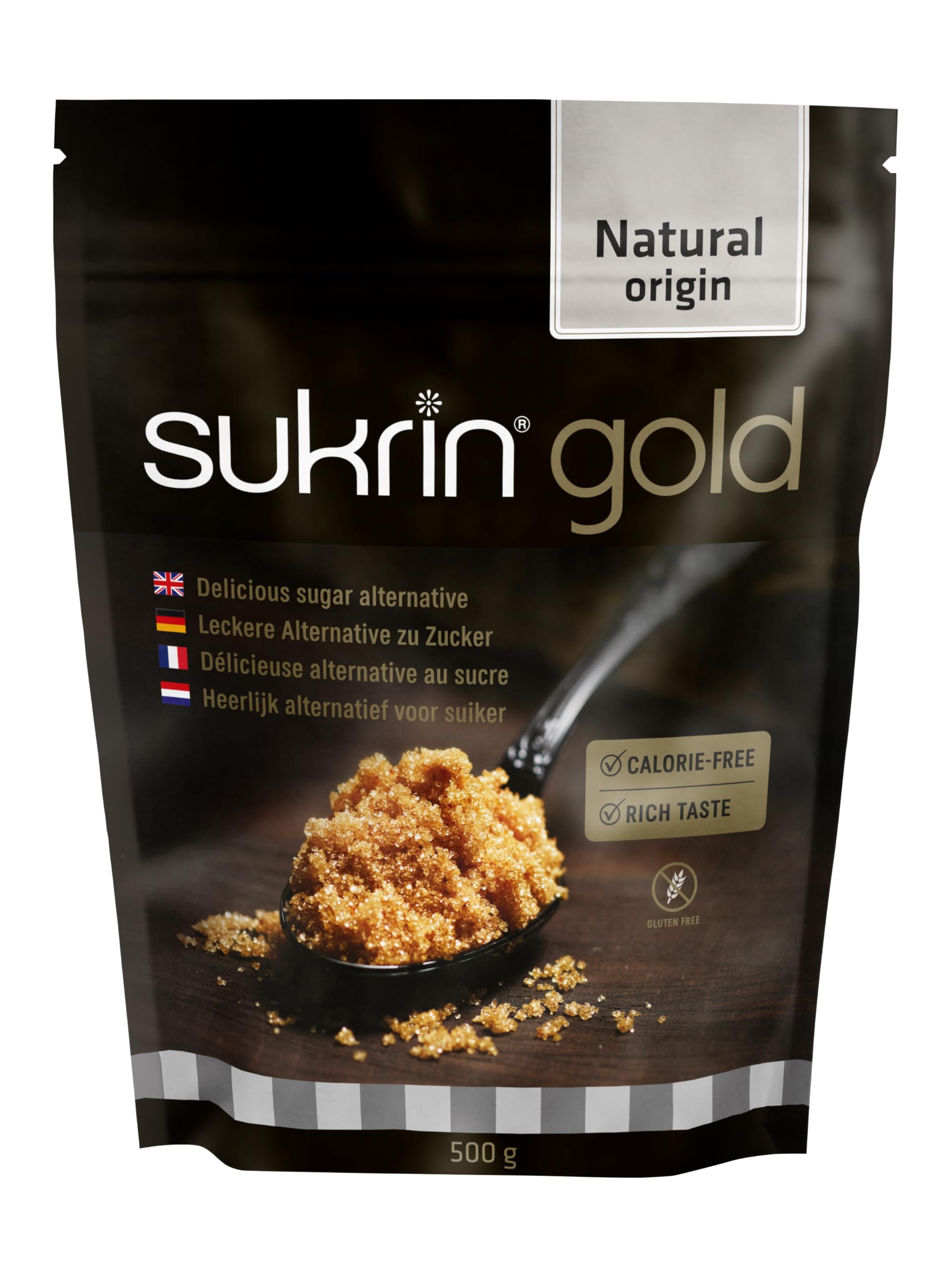 sukrinGold - Natural Brown 1:1 Sugar Substitute with Erythritol and Stevia, Zero Calorie Sweetener for Keto and Low Carb Diets, 500 g