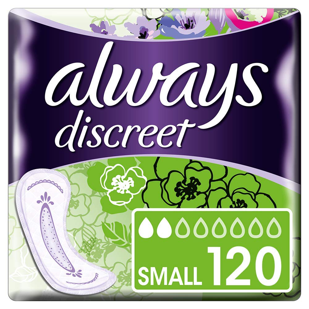 Always Discreet Incontinence Pads Women, Small, 120 Moderate Absorbency Pads (20 x 6 Packs), Odour Neutraliser, Discreet and Flexible, For Sensitive Bladder