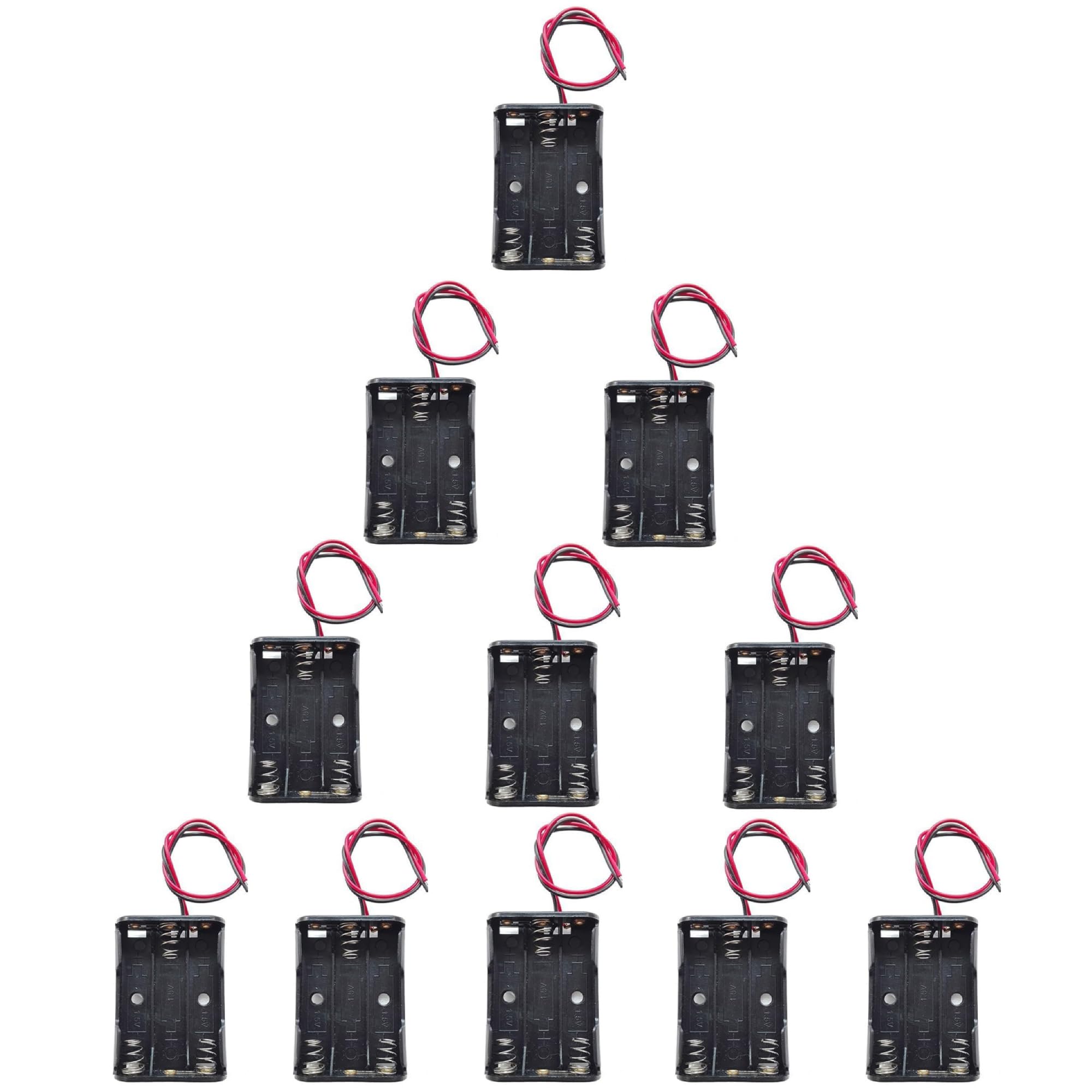 3X AAA Battery Holder Case with 140mm/5.5" AWG26 Black Red Wire Leads (10-Pack)