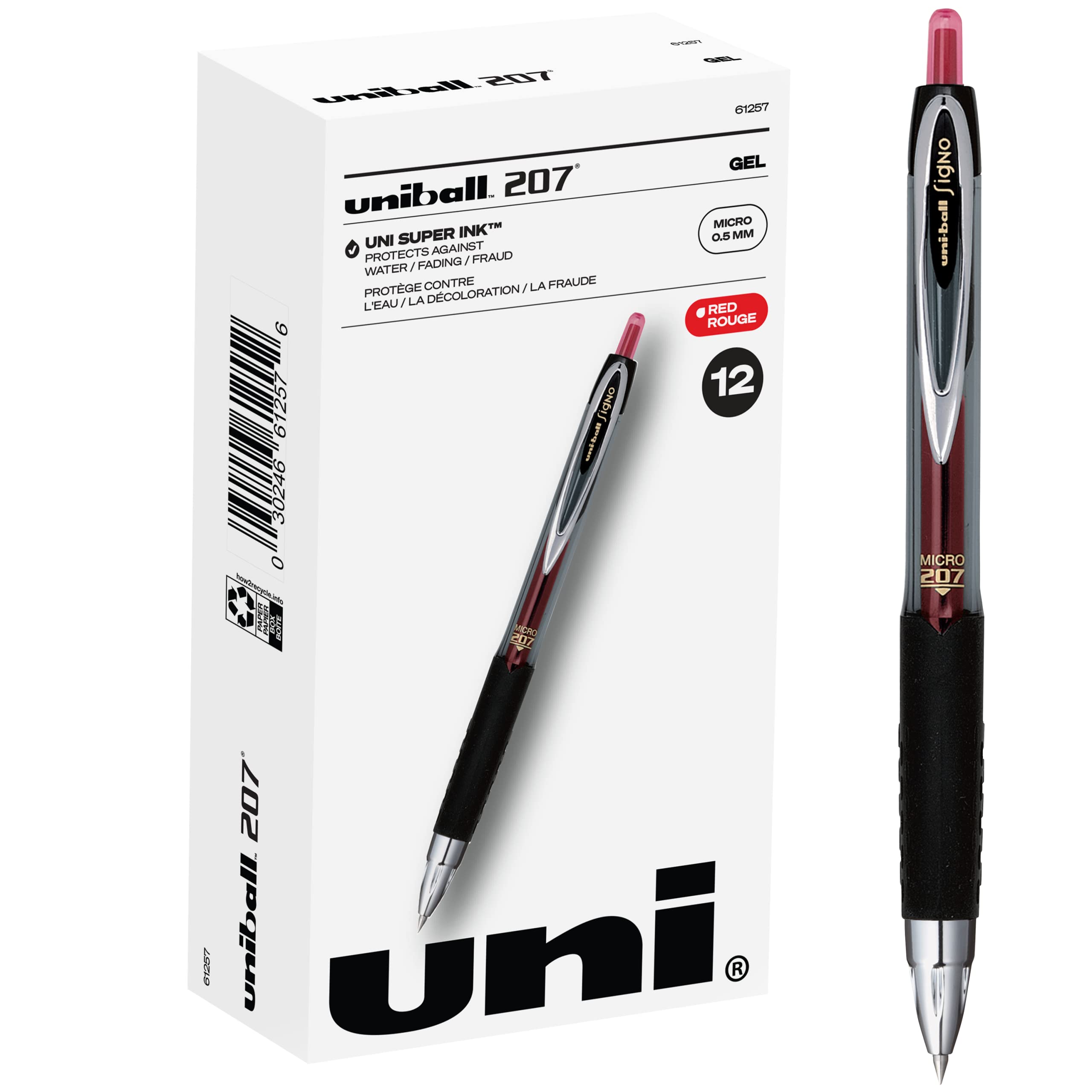 Uniball Signo 207 Gel Pen 12 Pack, 0.5mm Micro Red Pens, Gel Ink Pens | School Supplies, Teacher Pens, Colored Pens - Back to School