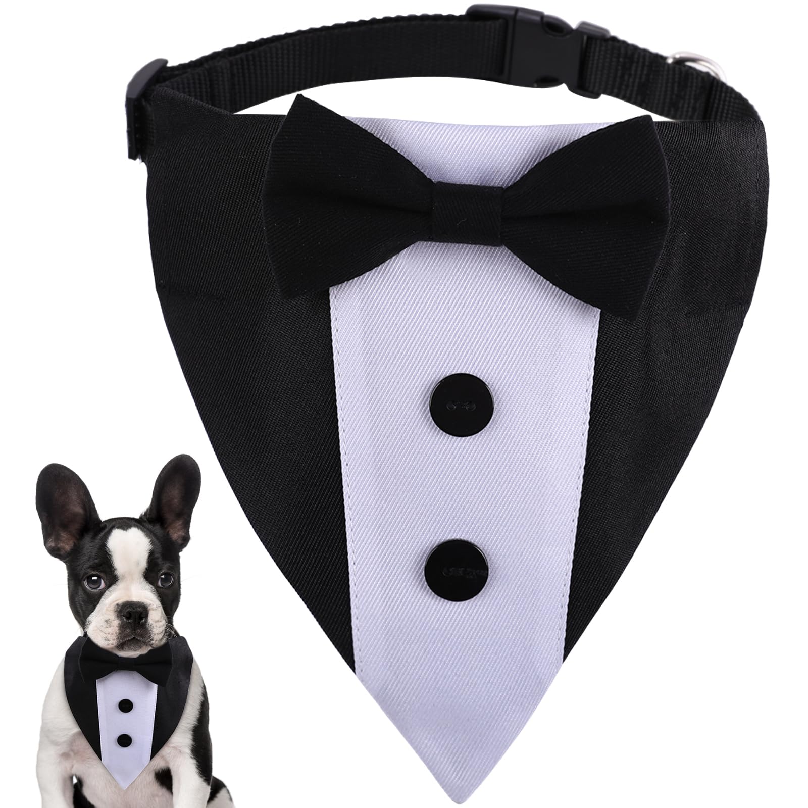 Dog Tuxedo Collar with Bow Tie, Dog Tux, Dog Suit Bowtie, Pet Puppy Dog Costumes Suits Outfits, Formal Adjustable Dog Collar Dog Wedding Bandana for Small Medium Large Dogs Engagement Birthday Party