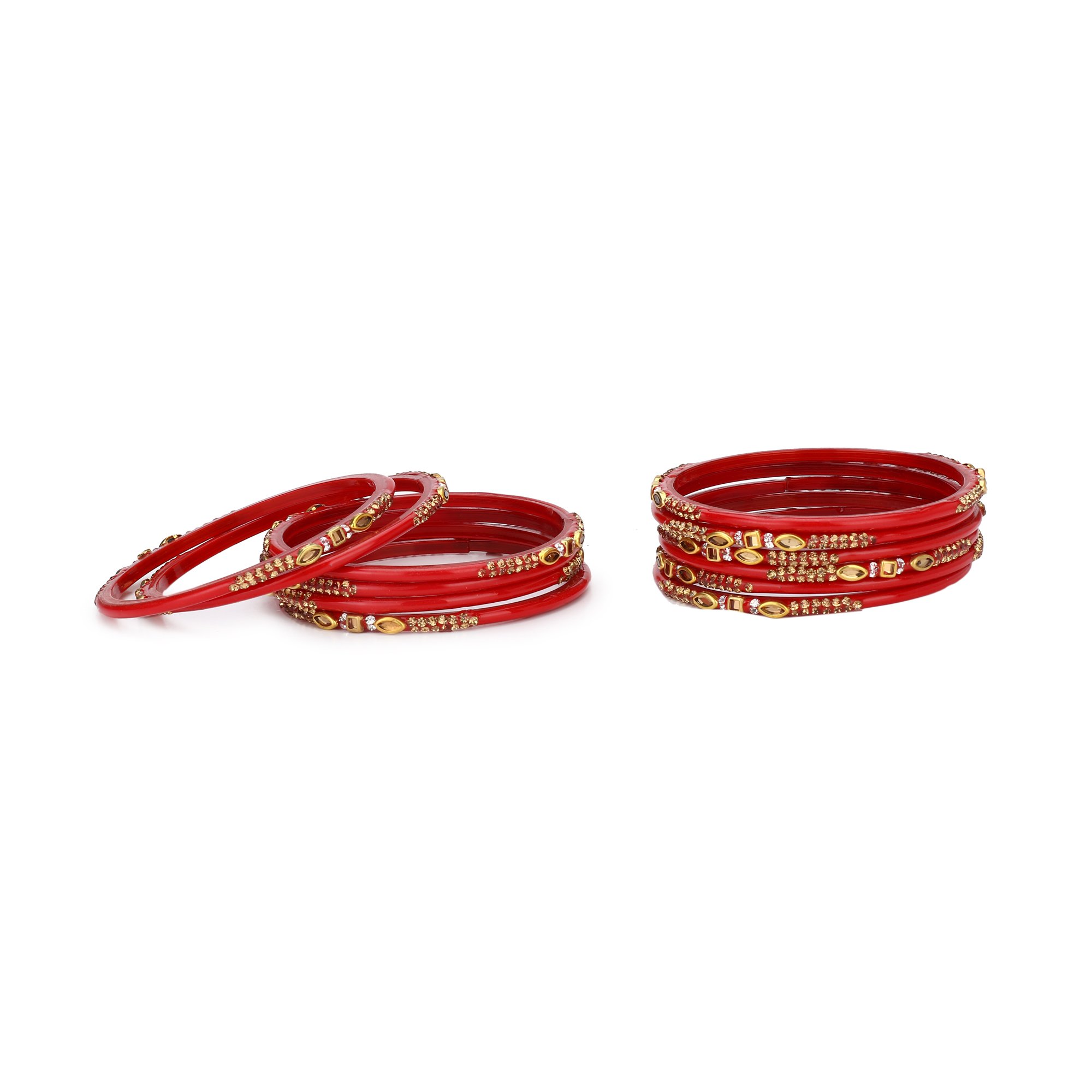 Somil Designer Glass Bangles/ Kungan/ Kada Set For Wedding, Festival, Workplace, Party, Traditional, Designer, Ornamented With Stone, Red