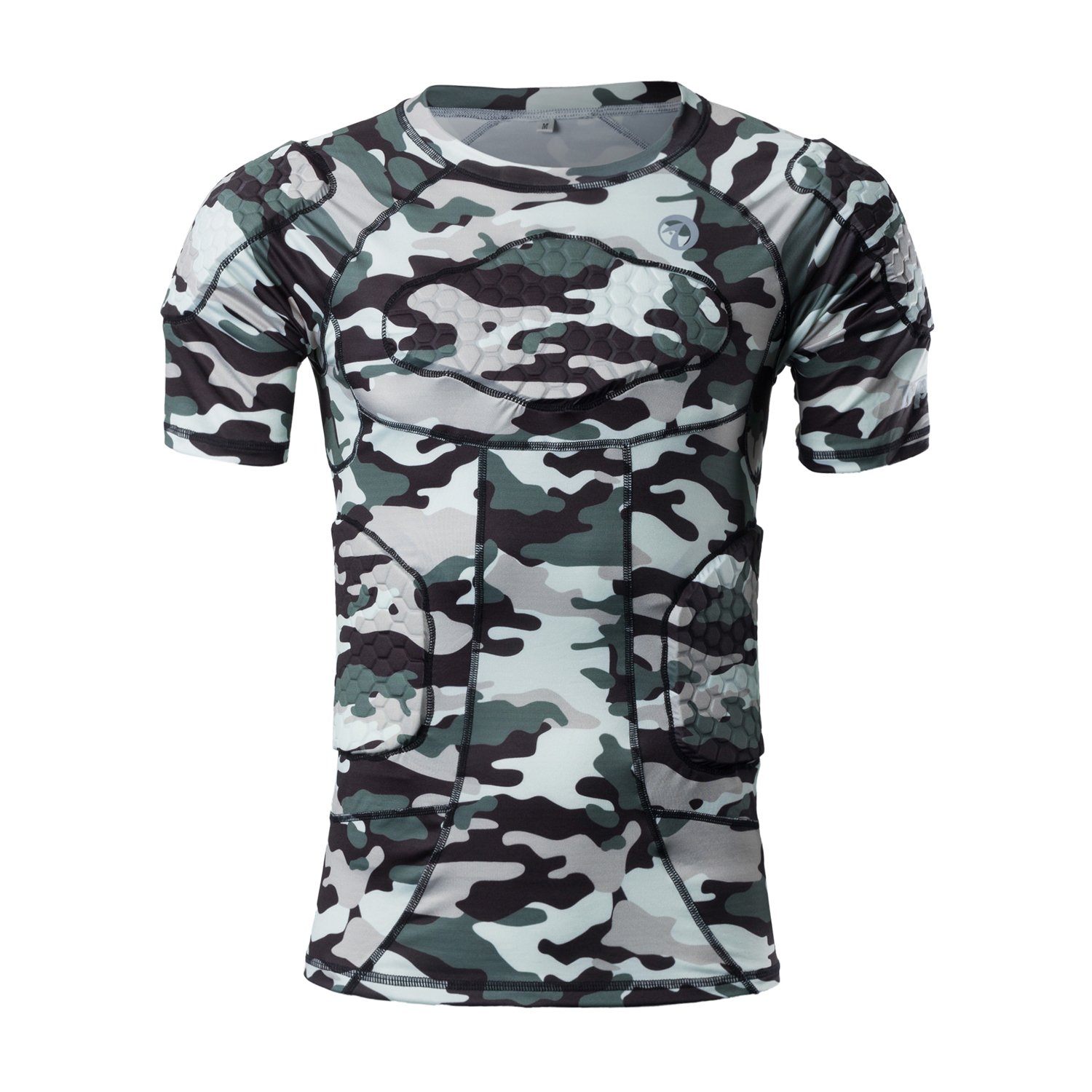 DGYAO Rubgy T Shirt, Mens Football Padded Tops Shorts for Shoulder Rib Chest Thigh Protector, Boys Camouflage Safe Guard Protective Armour for Goalkeeper