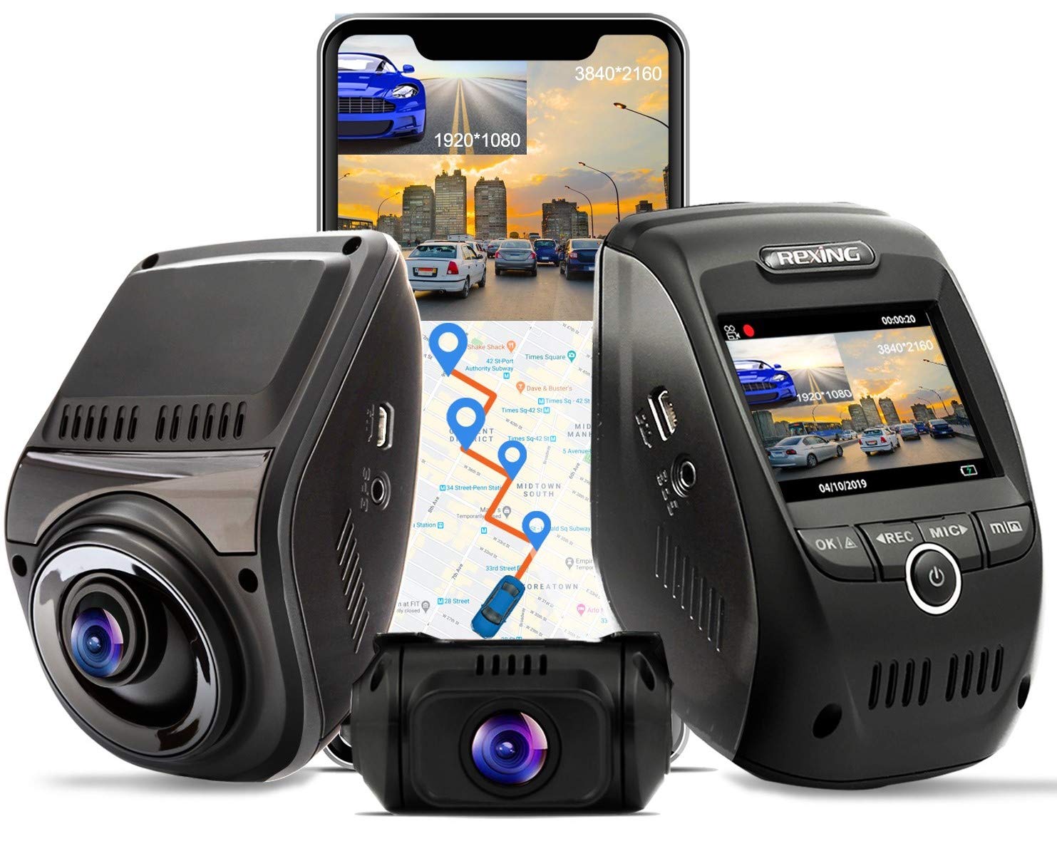 REXING V1P MAX 4K UHD DUAL CHANNEL DASH CAM, 3840X2160 FRONT+1080p REAR, WiFi GPS Car Dash Camera w/Night Vision, Supercapacitor,170° Wide Angle, Loop Recording, G-Sensor, Parking Monitor