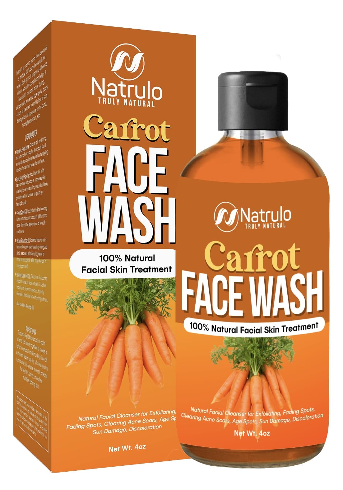 Carrot Face Wash for Skin Brightening – Natural Carrot Soap for Spots on Face, Body, Neck, Underarm – Carotene Reduces Acne, Brightens, & Evens Skin Tone – Carrot Liquid Soap Made in USA