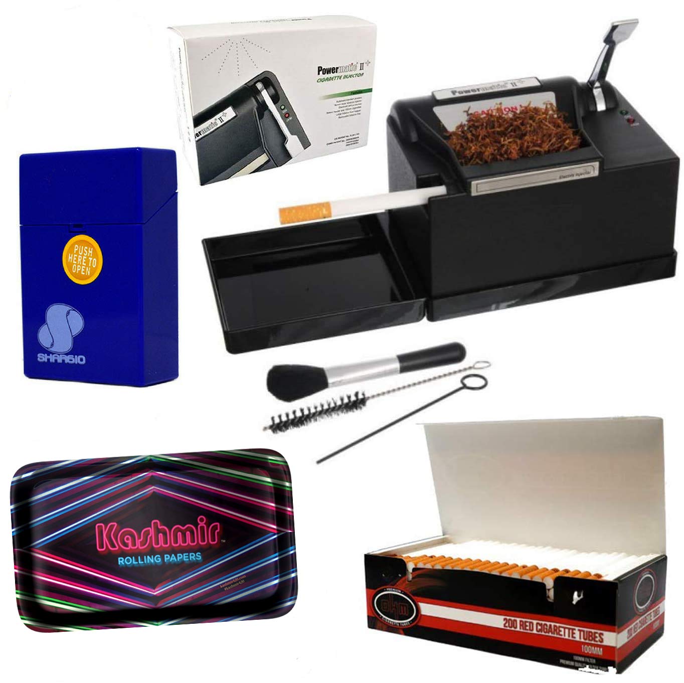 Shargio Combo Comes with Premium Electric Injector Machine Powermatic 2 Plus, Lighters, Case, Filter Tubes, and Rolling Tray