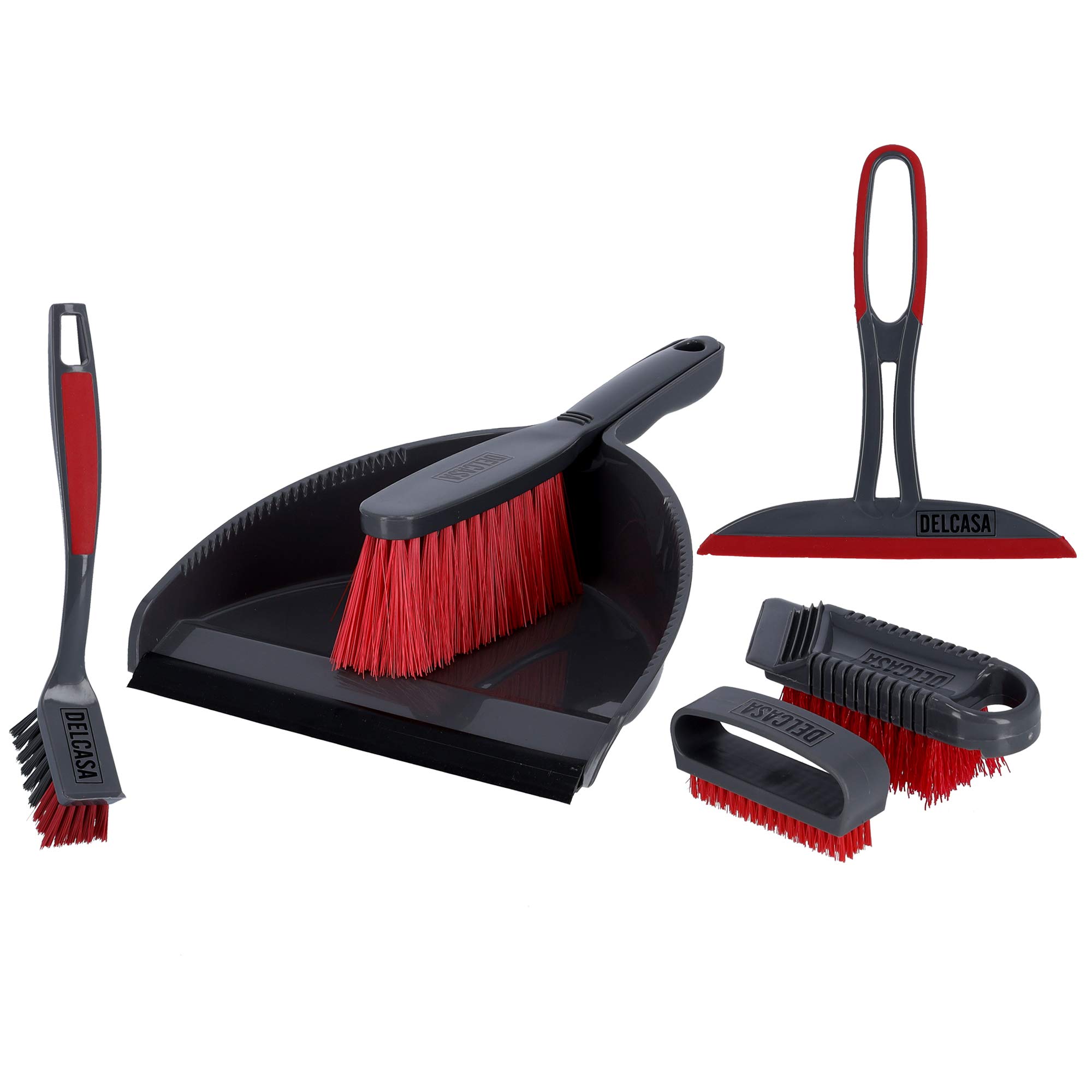 Delcasa DC1617 6Pcs Floor Cleaning Set with Dust Pan, Hard Brush, Soft Brush, Cleaning Brush, Squeegee Portable Lightweight Brush with Comfortable Handle, multi colour