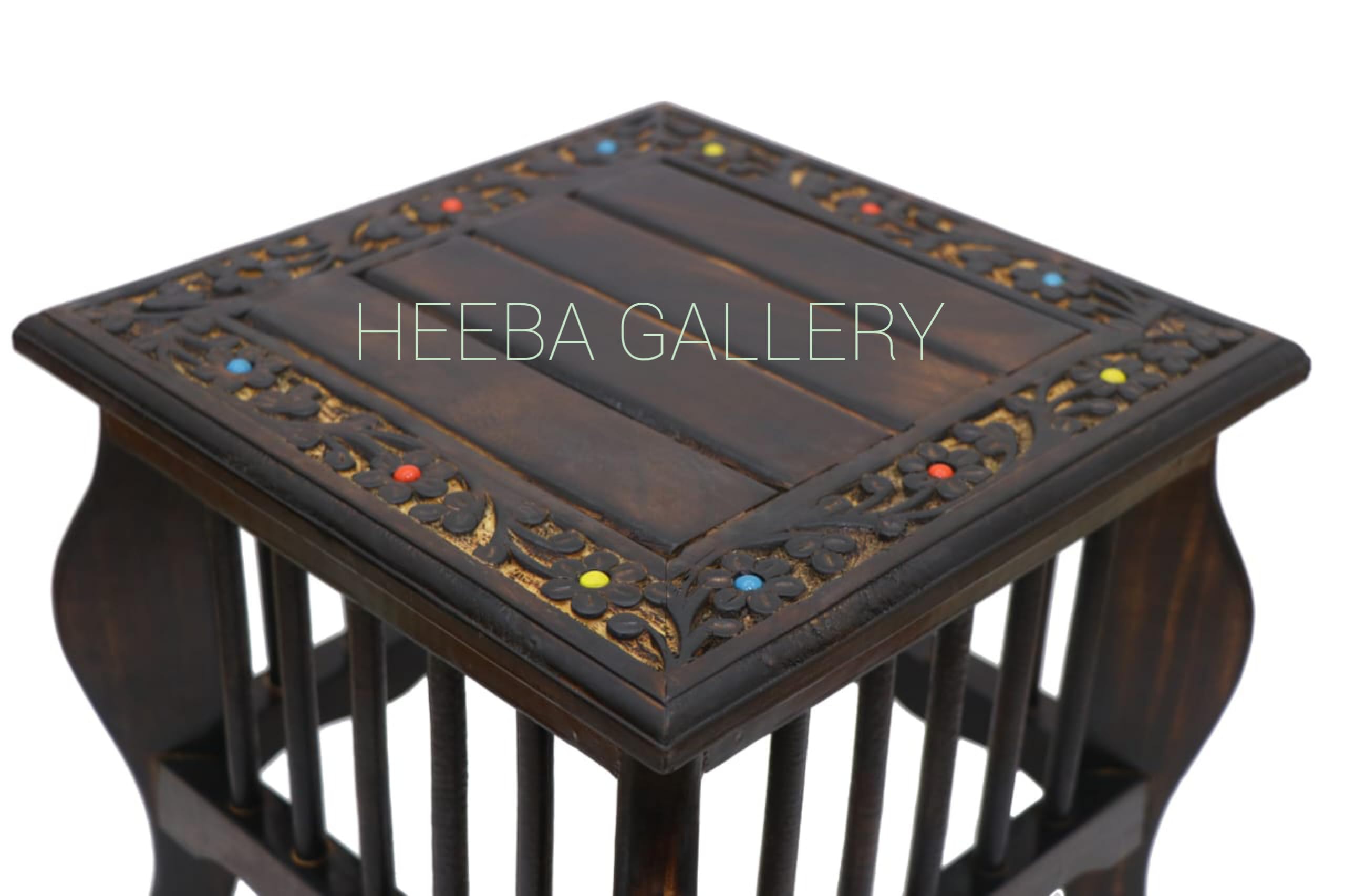 HEEBA GALLERY Wooden Stool-Natural Wood Antique Look Side Table with Drawer for Living Room (Brown, 12 x 12 x 12 inch) || AS03