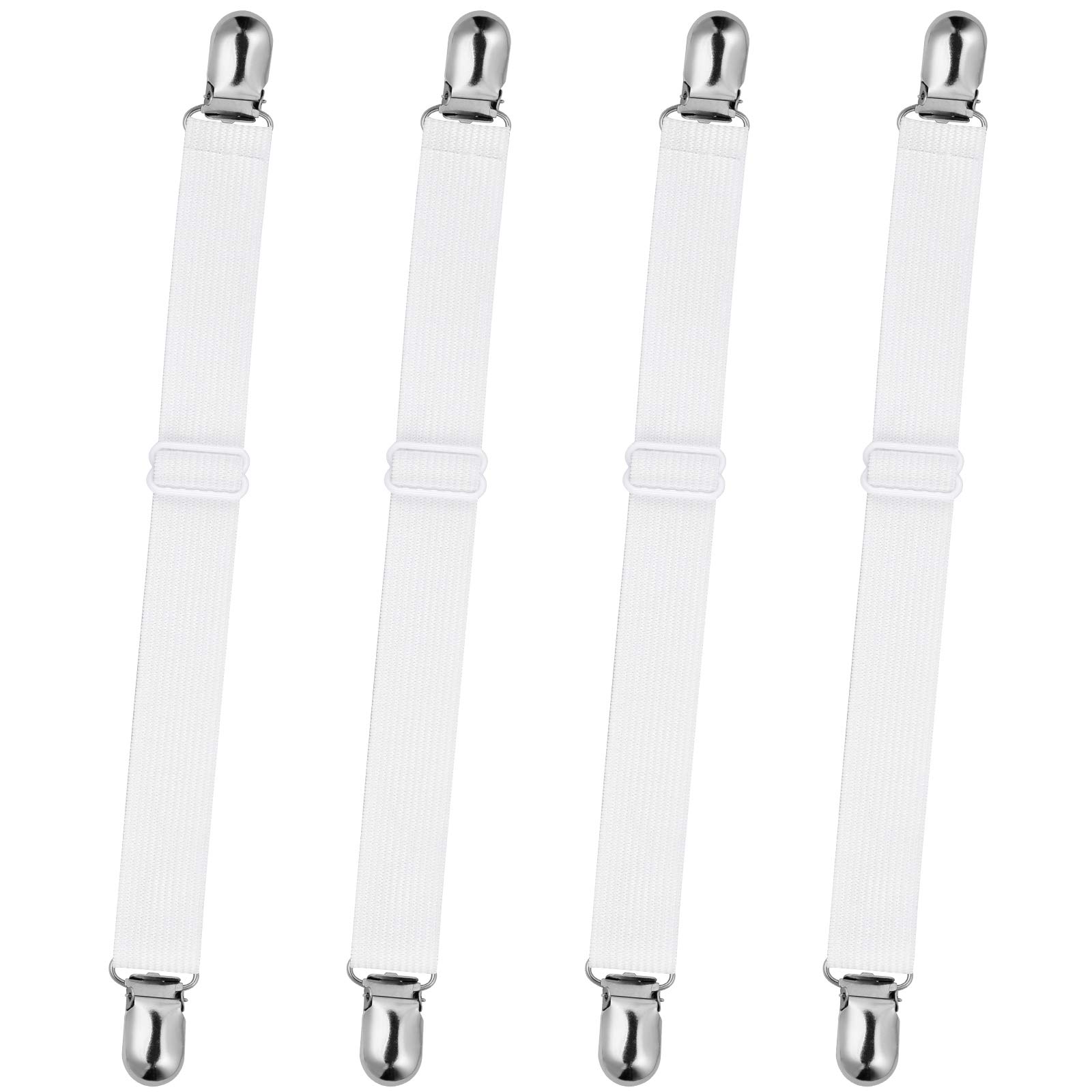 SopitoBed Sheet Fasteners, 4pcs Adjustable Elastic Sheet Straps Heavy Duty Bed Sheet Grippers Suspenders for Mattresses Fitted Sheets Flat Sheets, White