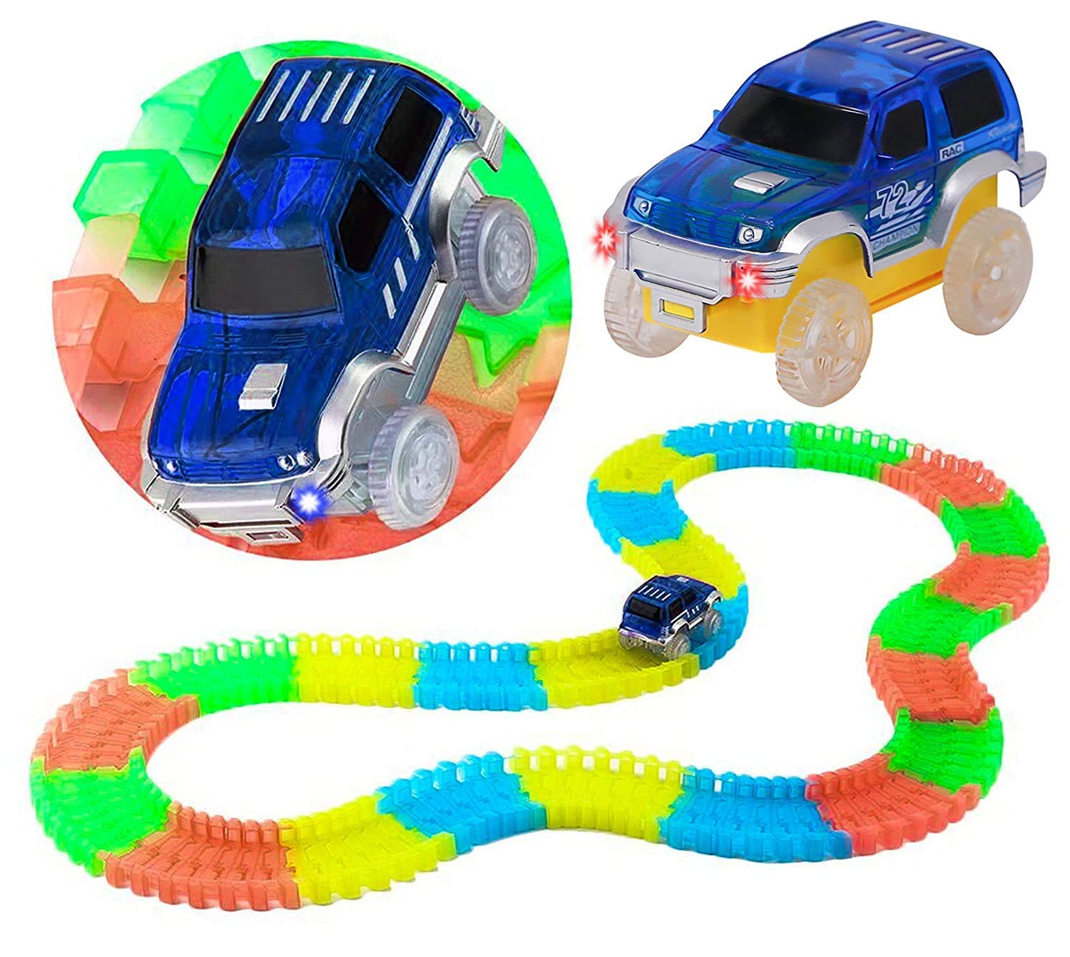 Zest 4 Toyz 165 Pieces with 1 Car Magic Track Set Racetrack That Can Bend, Flex and Glow , 11 Feet Flexible, Bendable Glow in The Dark Racetrack with Car