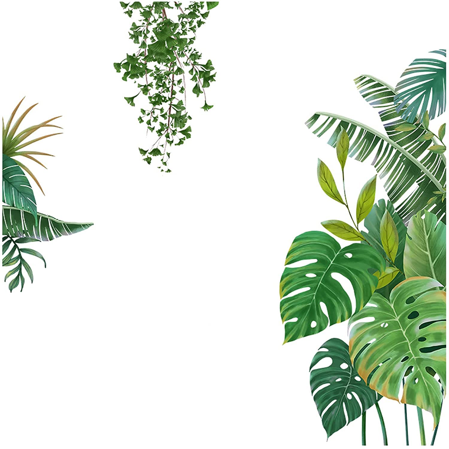 AMERTEER Big Green Leaf Wall Stickers Tropical Plant Leaves Window Decals Wall Murals Wall Art Decorative Sticker for Kids Home Living Room Bedroom Decor Decorations Supplies