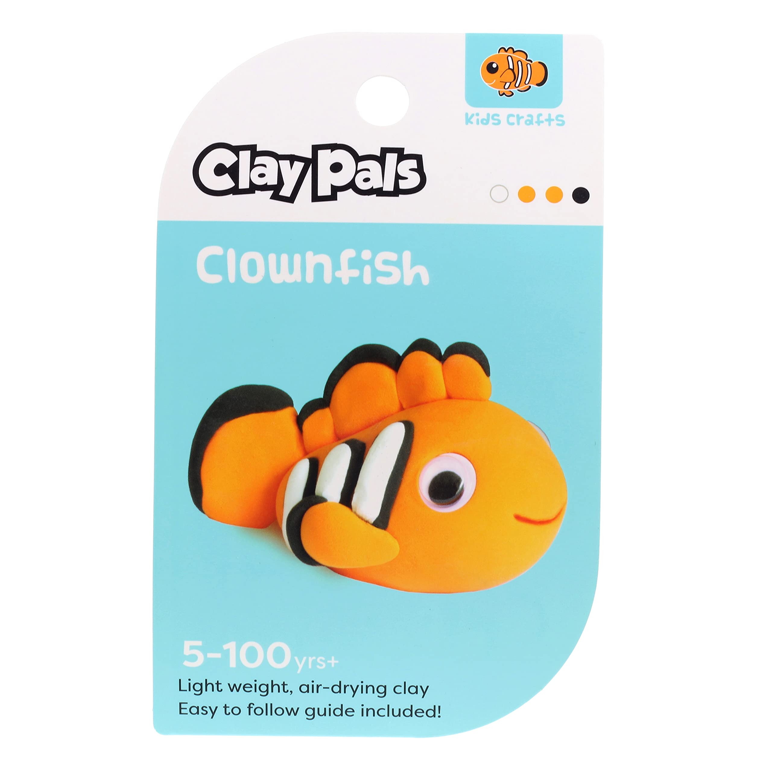 Clay Pals Clownfish - Easy Sculpt Fun Fast Air Drying Non Toxic Quick Dry Ultra Light Creative Clay Art and Craft Modelling Set for Kids Clown Fish