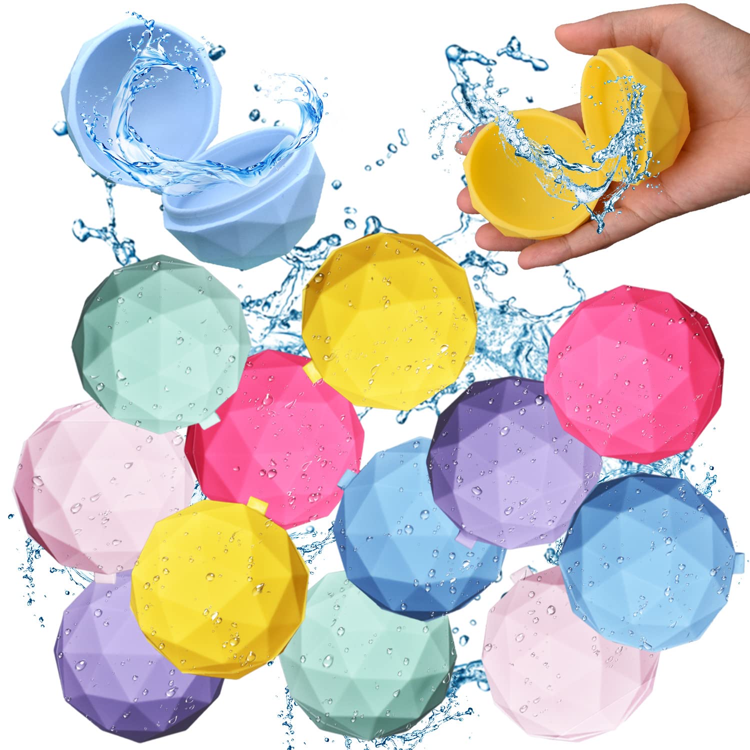 Reusable Water Balloons Quick Fill Silicone Self-Sealing Water Ball, Water Toys for Summer Party Outdoor Pool Garden, 12 Pack