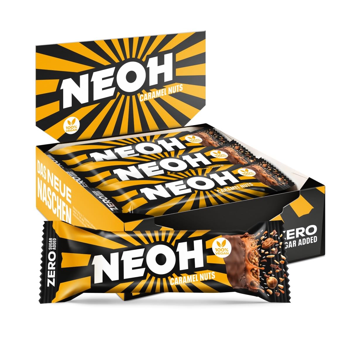 NEOH Zero Added Sugar Caramel Nut Bar | Vegan & Low Carb | 137 kcal & 1g Sugar | 6g Protein | The Healthy Alternative to Traditional Sweets | 12 Pack