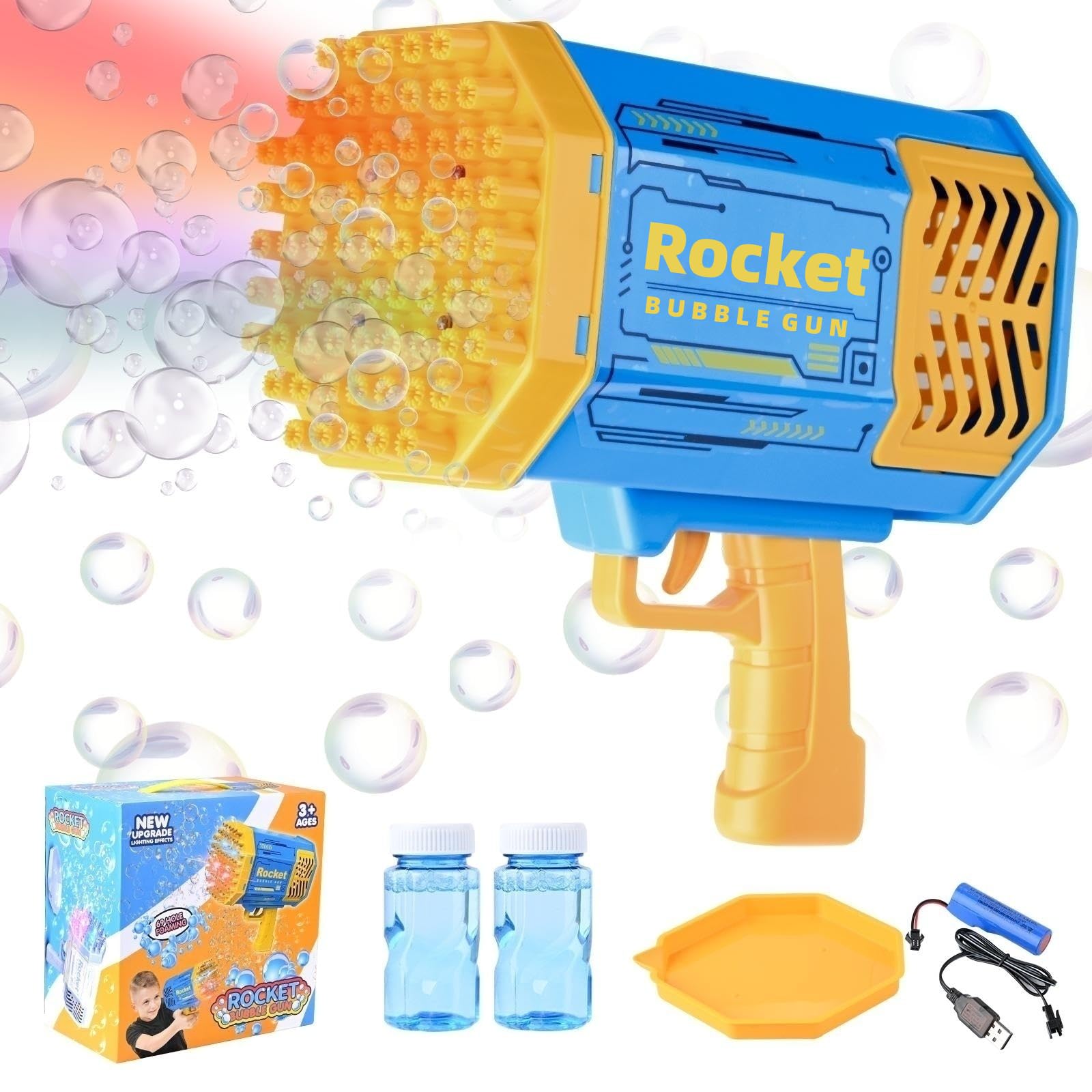 sunsamp Rocket Boom Bubble - Super Bazooka Bubble Gun，Bubble Machine with 69 Holes Gatling , Bubble Maker Blower,Best Gifts for 3 5 6 7 Year Old Boys and Girls,Adults (69 Holes Blue)