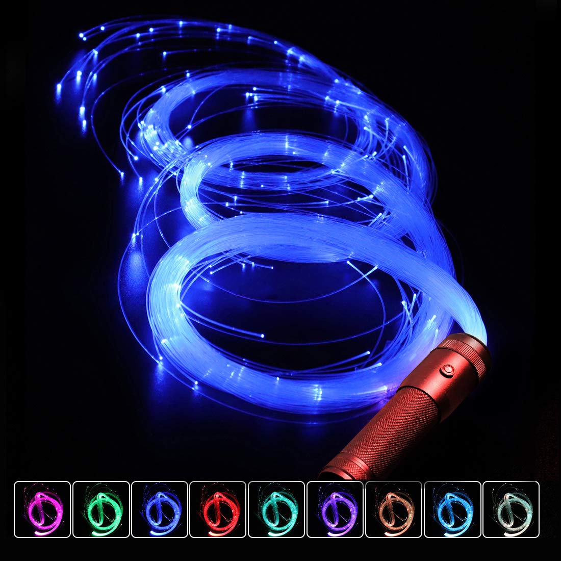 YIHAIXINGWEI Fiber Pixel Whip Light, Red Handle Fiber Whip Optical LED Flash Rope Light Dance Props Swing Beating RaveTools 10 Colorful Light Night Club Bar Party Toys with 3D Glasses.