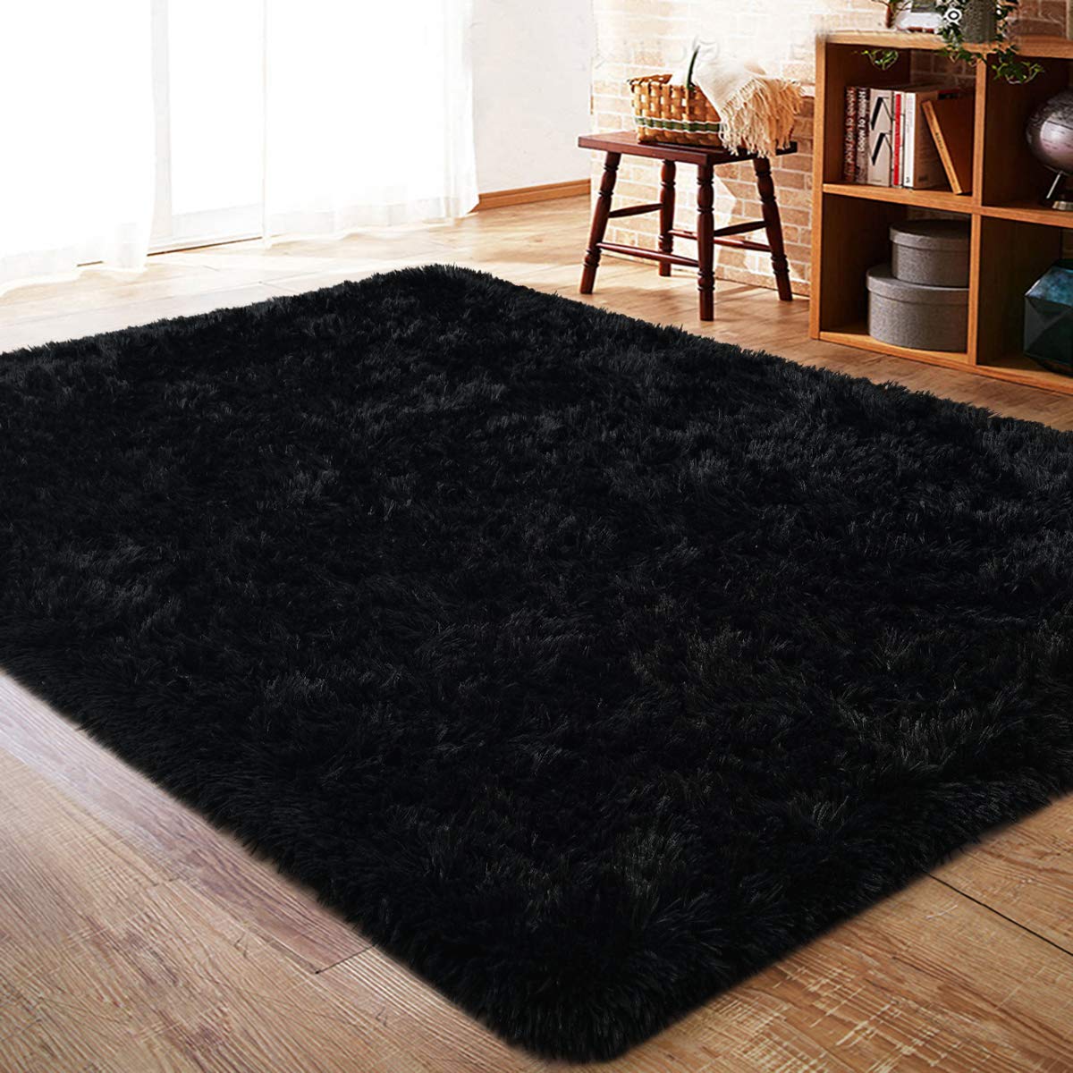 ISEAU Ultra Soft Fluffy Rug for Bedroom, 3 x 5 Feet Shaggy Area Rug for Living Room Fuzzy Carpet Comfy Nursery Rug Bedside Rug for Kids Boys Room Home Decor, Black