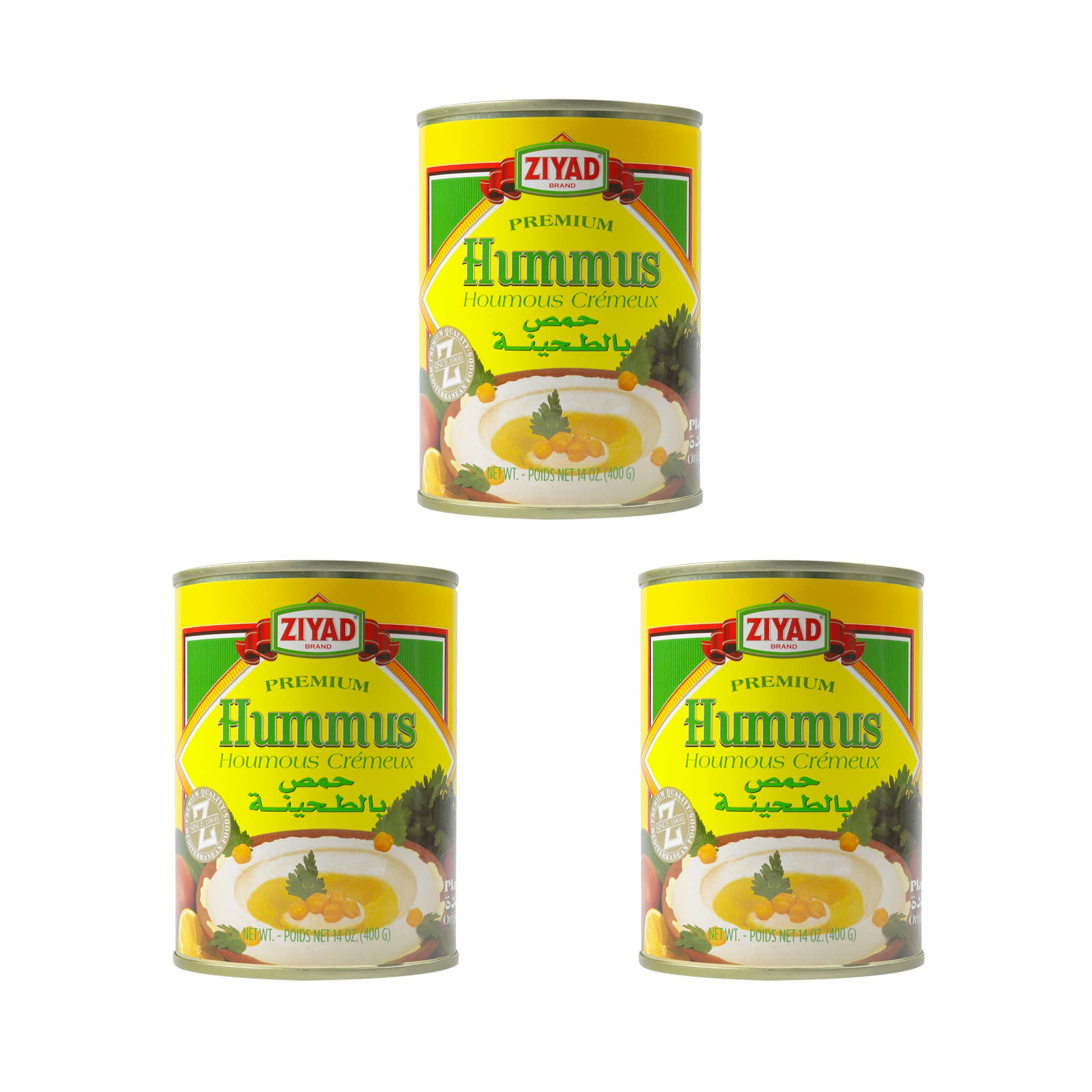 Ziyad Premium Hummus with Tahini Sauce, Chick Pea Dip, No Cholesterol, No Additives, No Preservatives, A Perfect Camping Food! 14oz (Pack of 3)