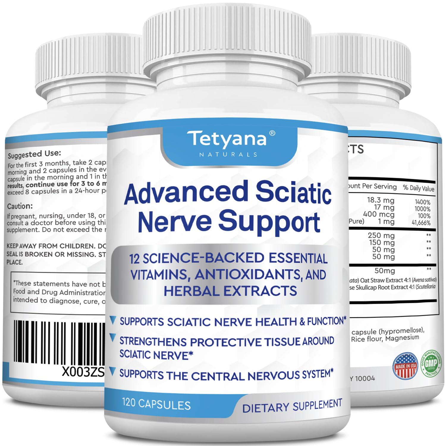 Advanced Sciatic Nerve Support Relief: Alpha Lipoic Acid Vitamin, Benfotiamine - 12 in 1 Sciatica Supplements - 120 Capsules- 30-60 Supply- Made in USA