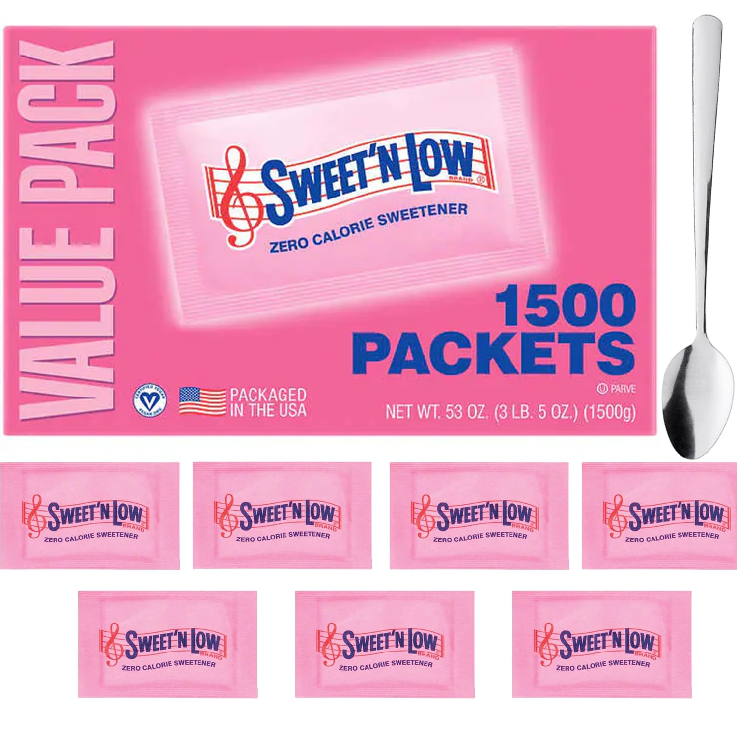 GenericSweet ‘N Low Zero-Calorie Sweetener 1500 Count, Sweet and Low Sugar Packets For Coffee Value Pack, Plus Bools Spoon Perfect for Mixing.