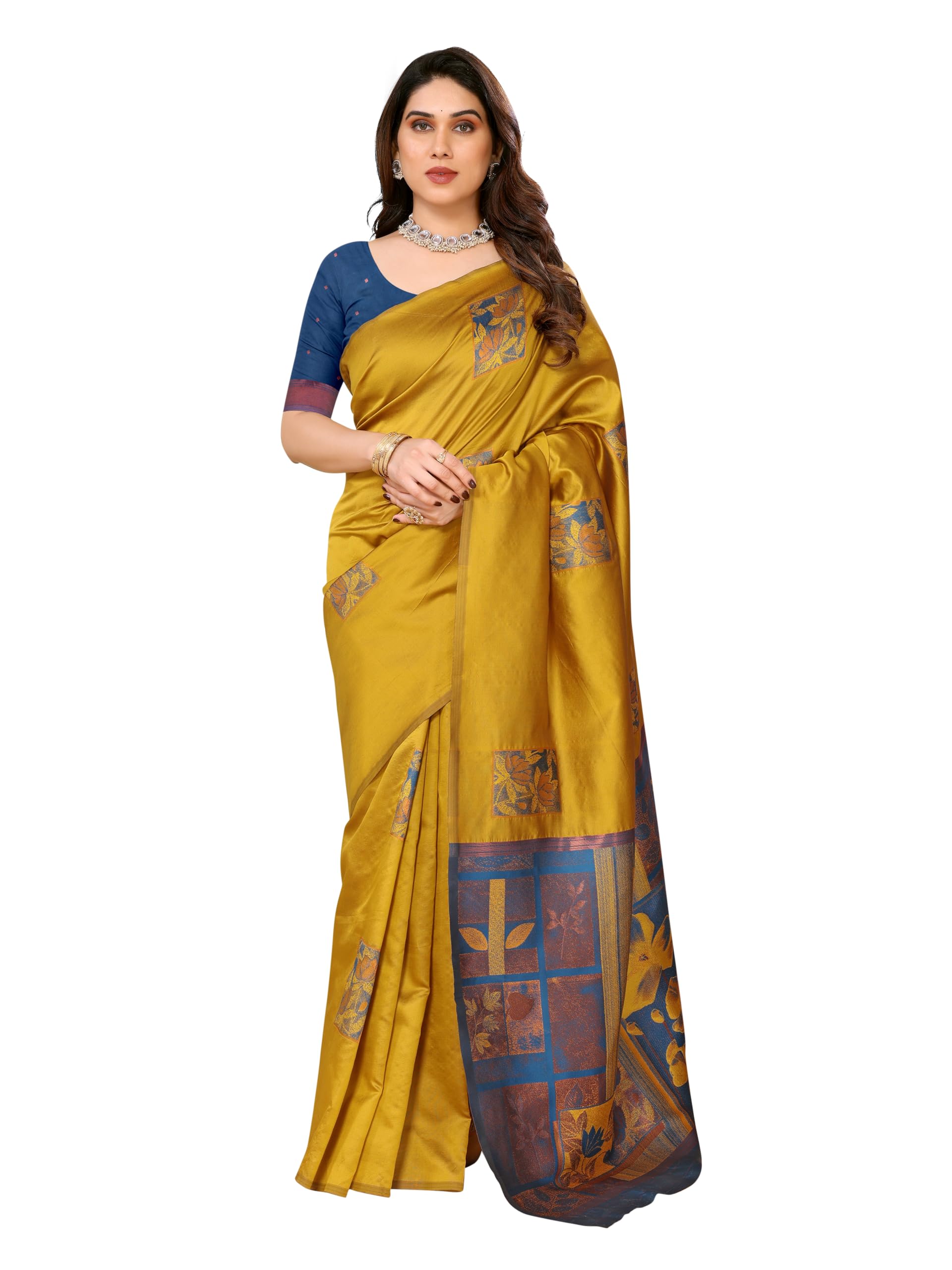 Sidhidata Women's Kanjivaram Banarasi Soft Silk Saree With Unstitched Blouse Piece (Silk Box Flower)