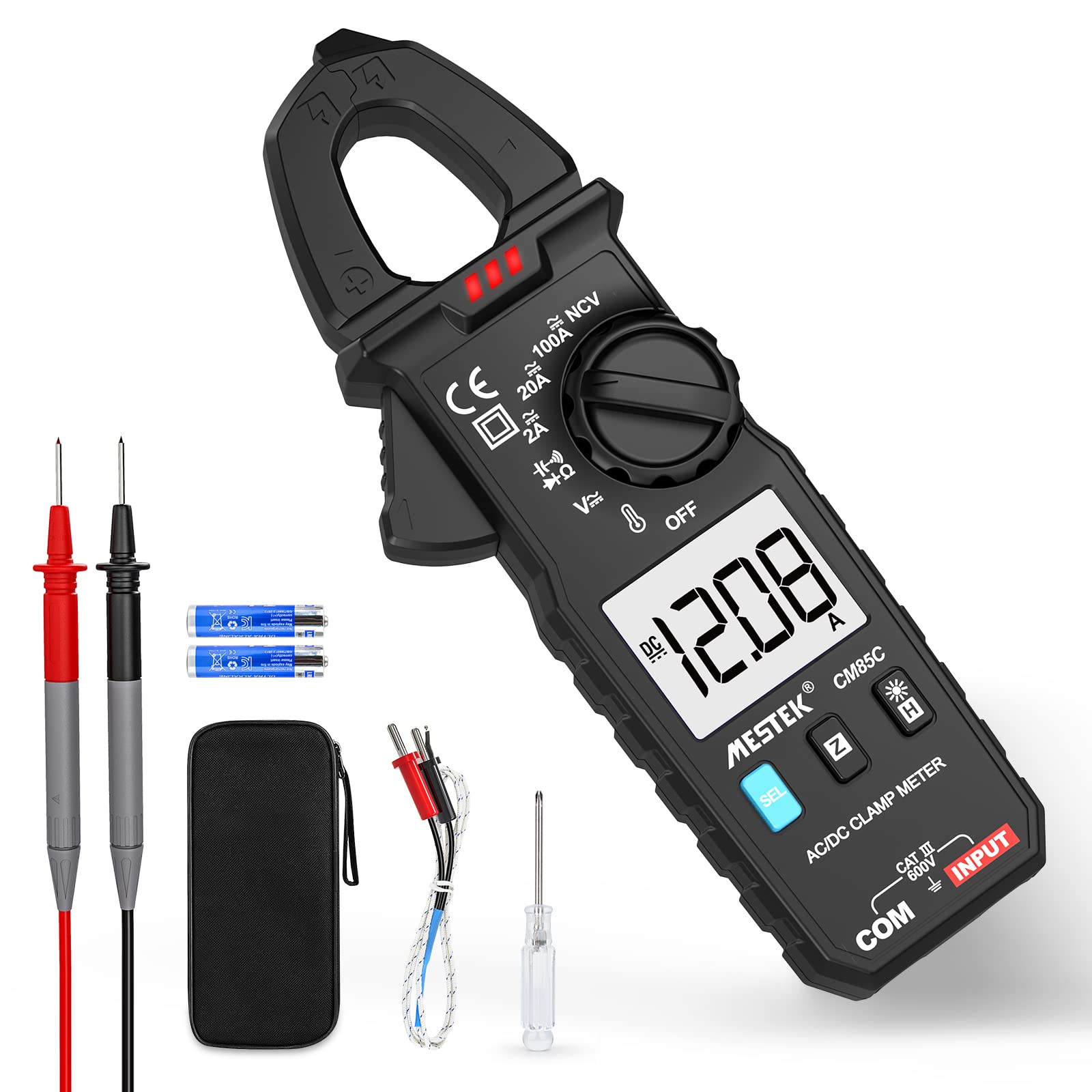 MESTEKAC DC Clamp Multimeter Current Meter True-RMS 600V 100A Auto Ranging Ammeter Current Voltage Tester Temperature Resistance Capacity Diodes Continuity NCV