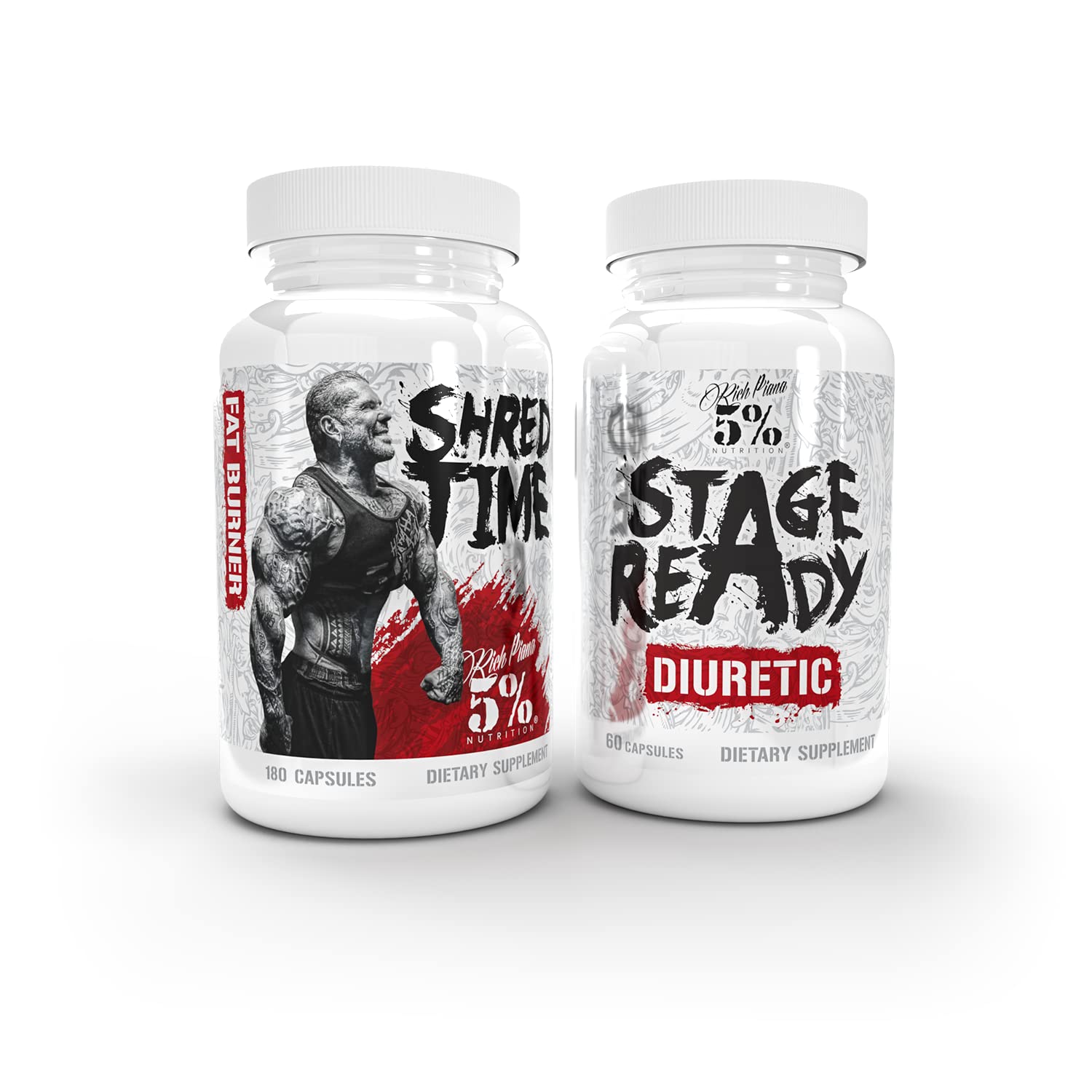 5% Nutrition 2-Stack | Stage Ready + Shred Time Supplement Stack | Diuretic, Metabolism Booster, Appetite Suppressant for Bodybuilding Competition Social Events Combat Sports (Capsule, 240 Count)