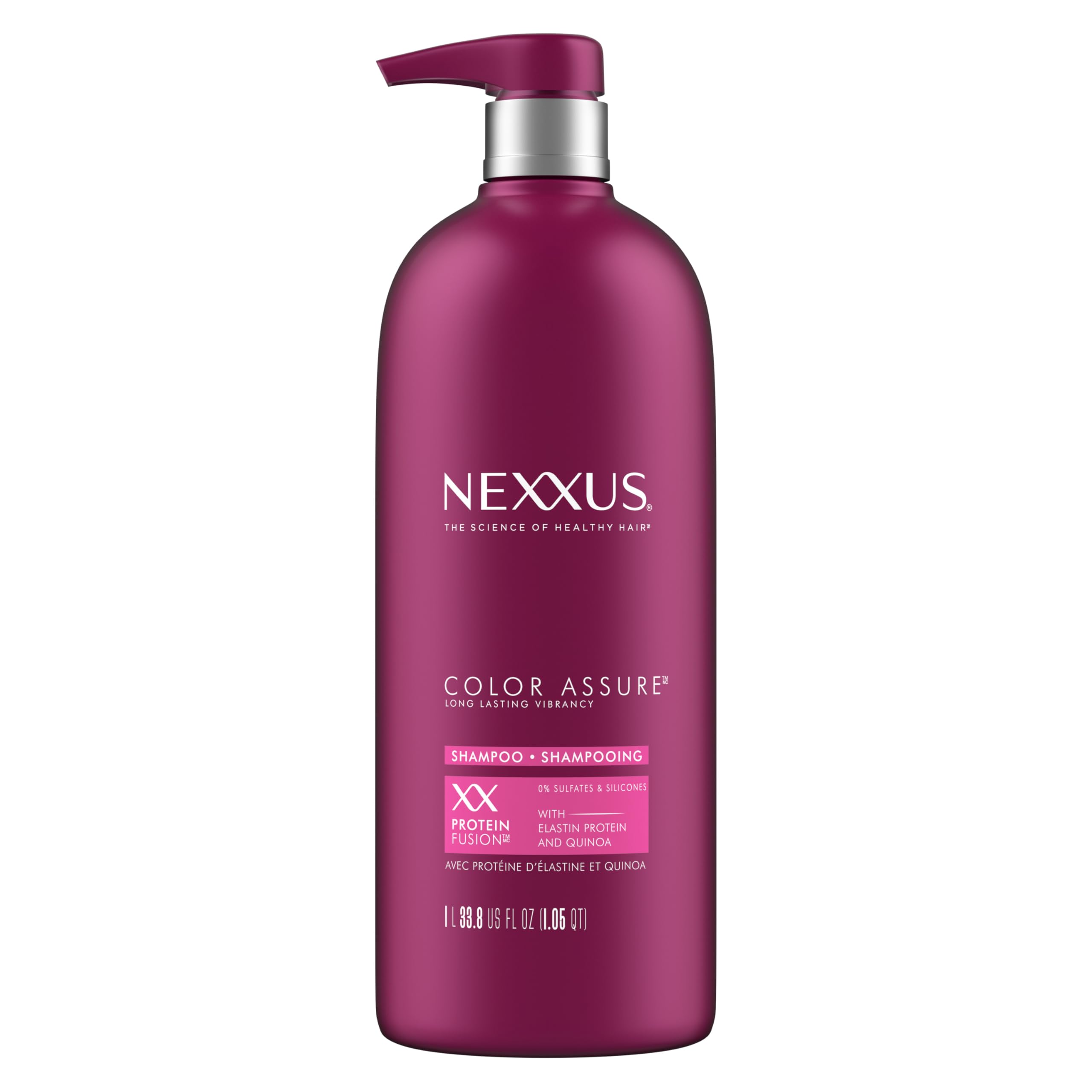 NexxusColor Assure Sulfate-Free Shampoo with ProteinFusion For Color-Treated Hair for Enhanced Color Vibrancy, Silicone Free Shampoo with Pump 33.8 oz