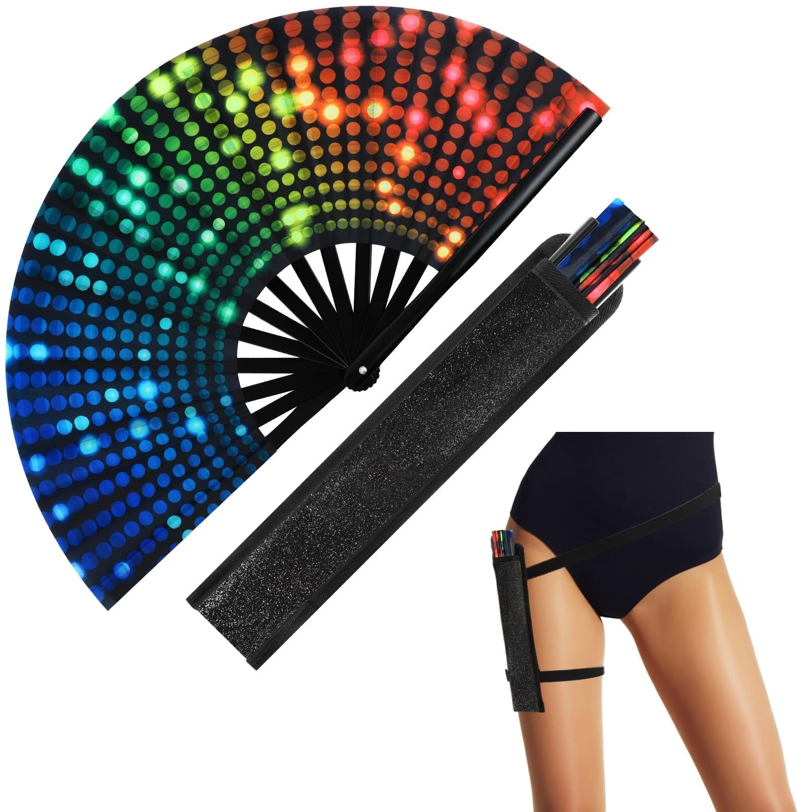 THE WHITE SHOPLarge Rave Fan Glow Rave Hand Fan for Men/Women Handheld Fan for EDM Music Festival Club Freaky Party Decor