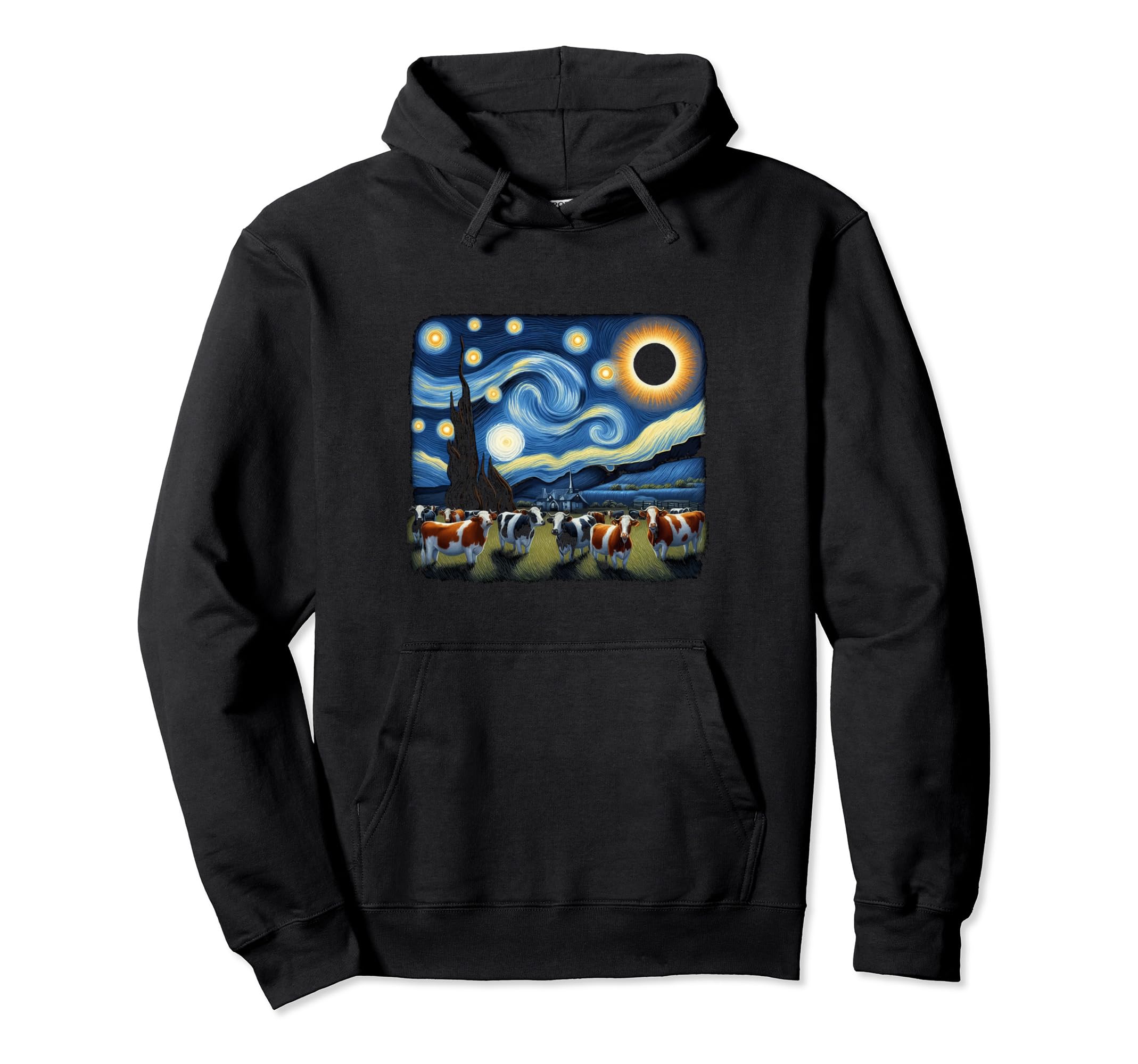 Artistic Cow Looking at Eclipse Cool Total Solar Eclipse Pullover Hoodie