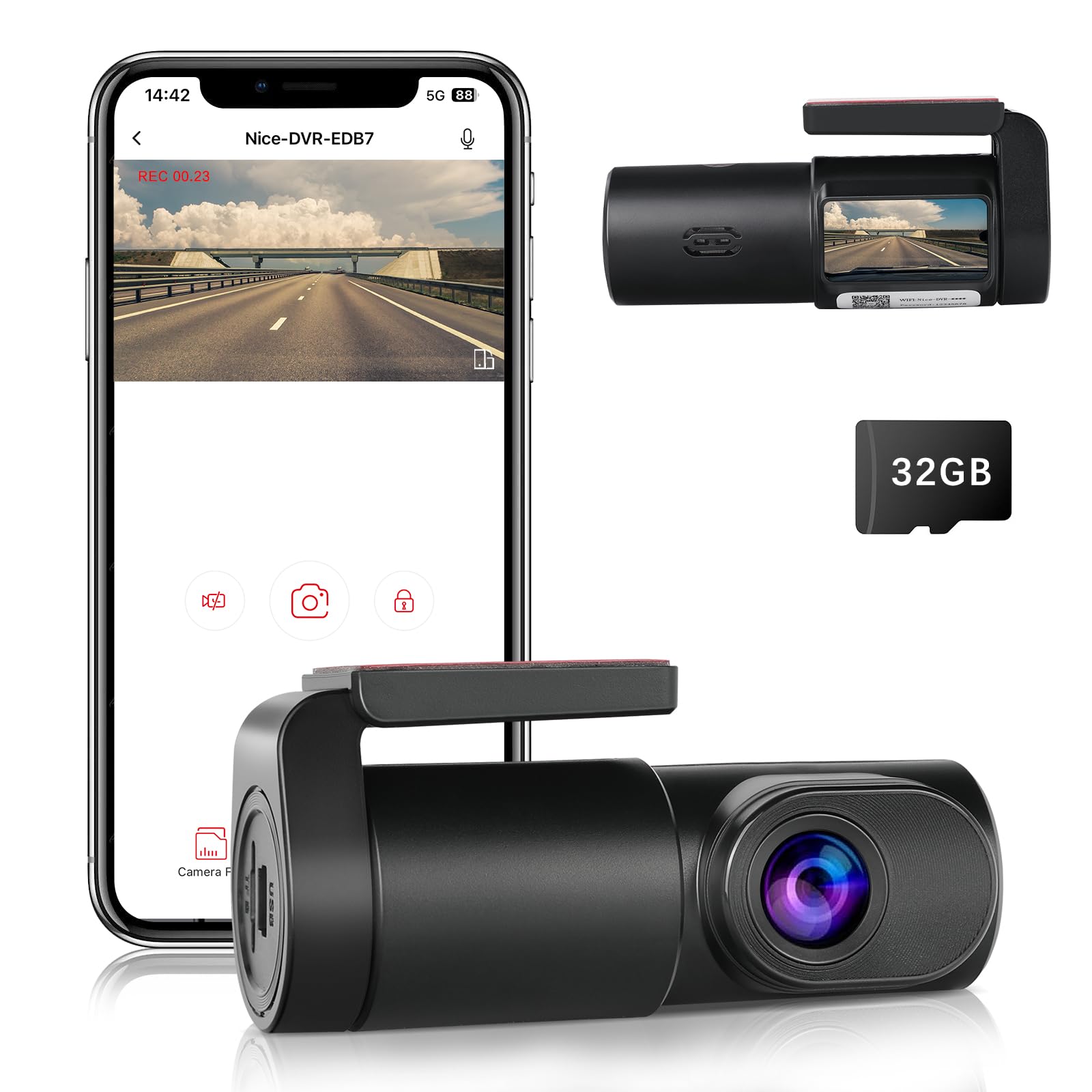 DINGBLUE Dash-Cam-Front with SD Card 1080P Mini-WiFi-DashCam-for-Cars DVR Car Camera Dash with 0.96" mini screen,140° Wide Angle FOV,Parking Monitor,Super Night Vision,App Control,G-Sensor