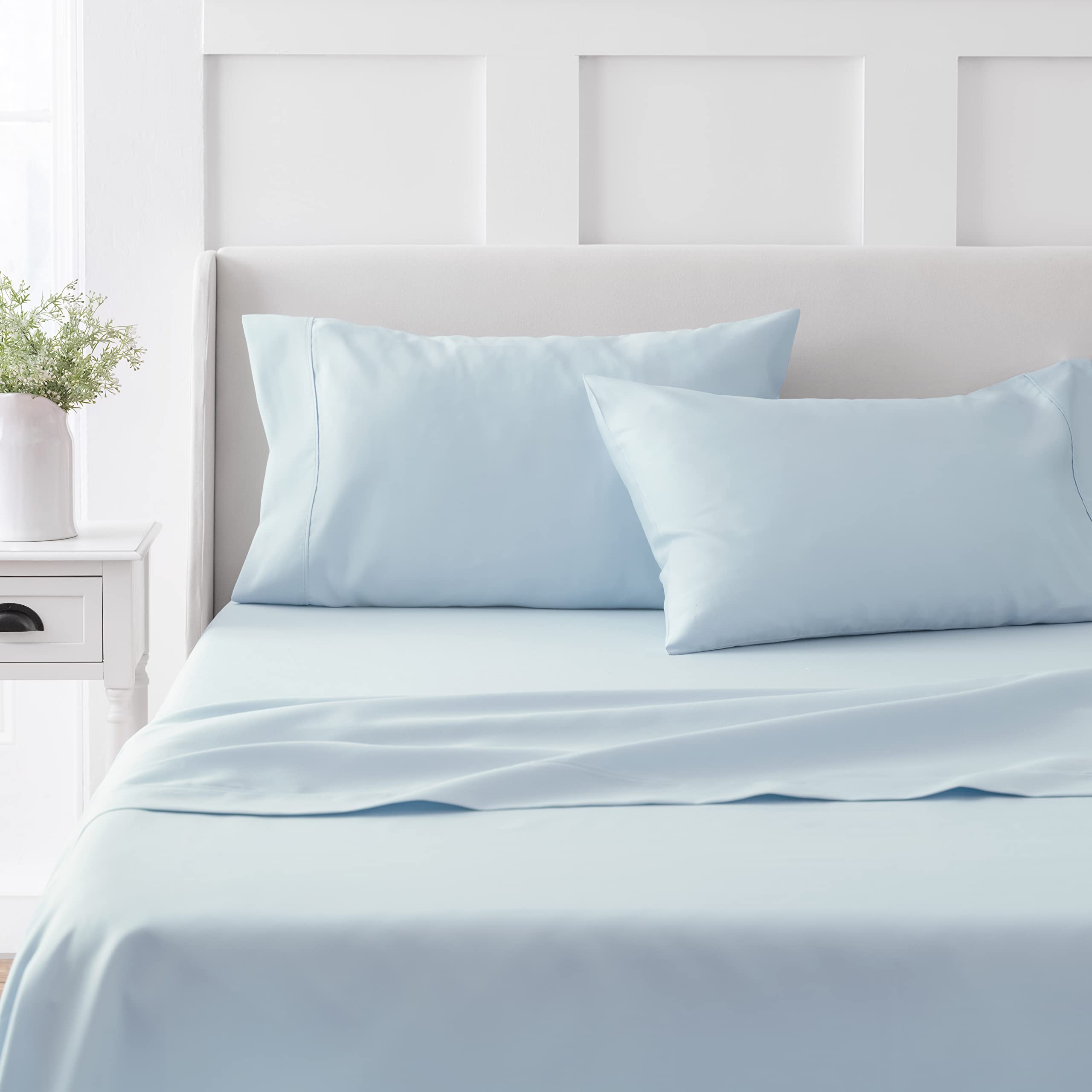 Martha StewartMARTHA STEWART 100% Cotton Queen Sheet Set - 4 Piece, Soft, Smooth, Durable, Easy Care, 16" Deep Pocket Sheets, Sateen Sheet, 1 Flat, 1 Fitted, 2 Pillowcases, Light Blue