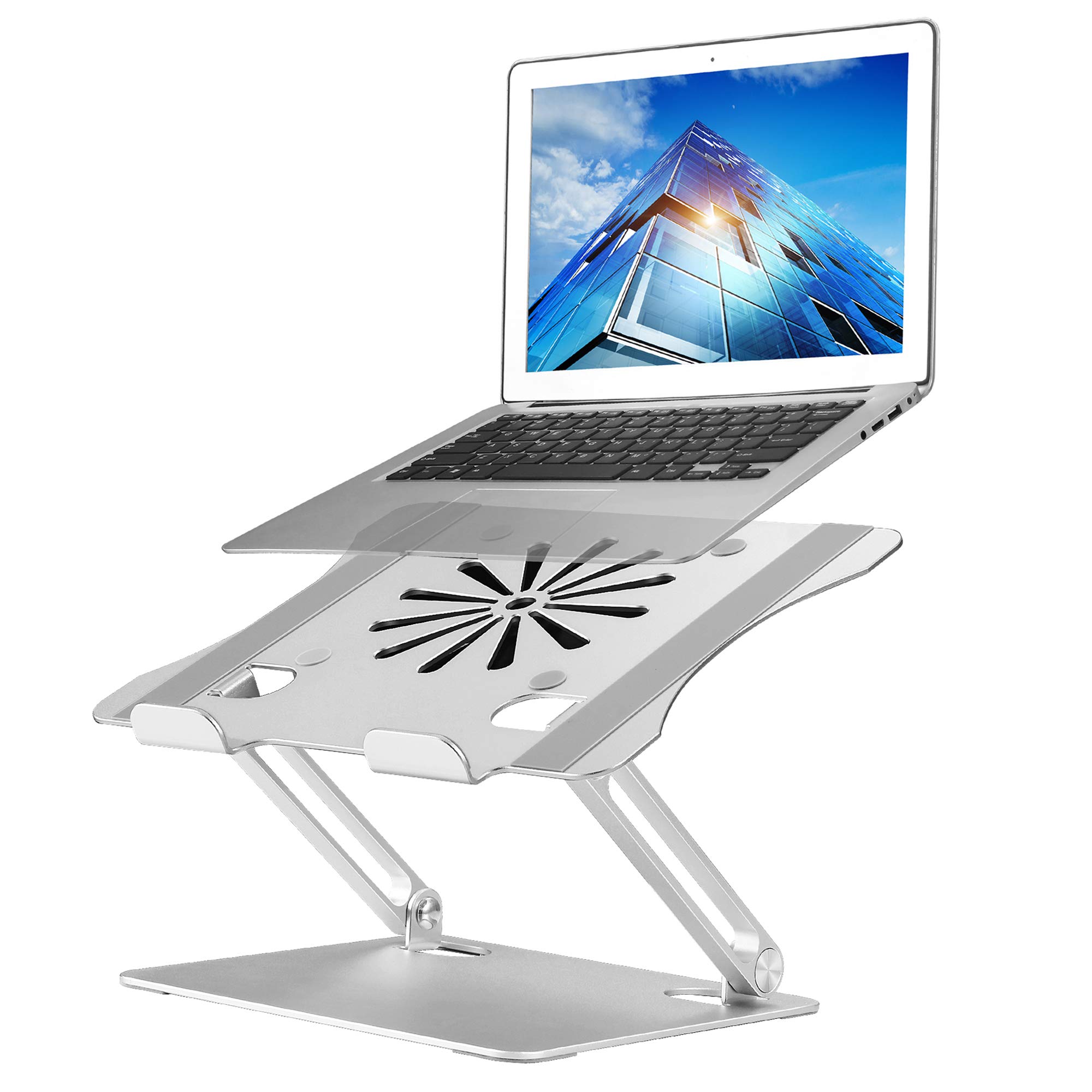 Adjustable Laptop Stand with Cooling Fan, Aluminium Alloy Multi-Angle Computer Holder for Desk, Portable Notebook Metal Mount Compatible with MacBook, Air, Pro, Dell, Alienware All Laptops 11"-17.3"