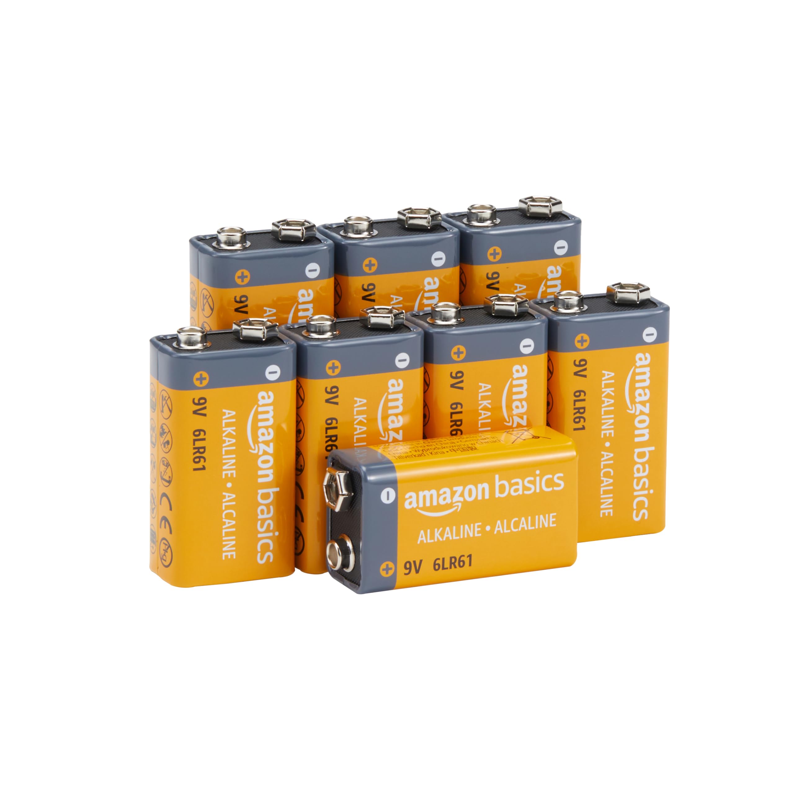 Amazon Basics8-Pack 9 Volt Alkaline Performance All-Purpose Batteries, 5-Year Shelf Life, Packaging May Vary