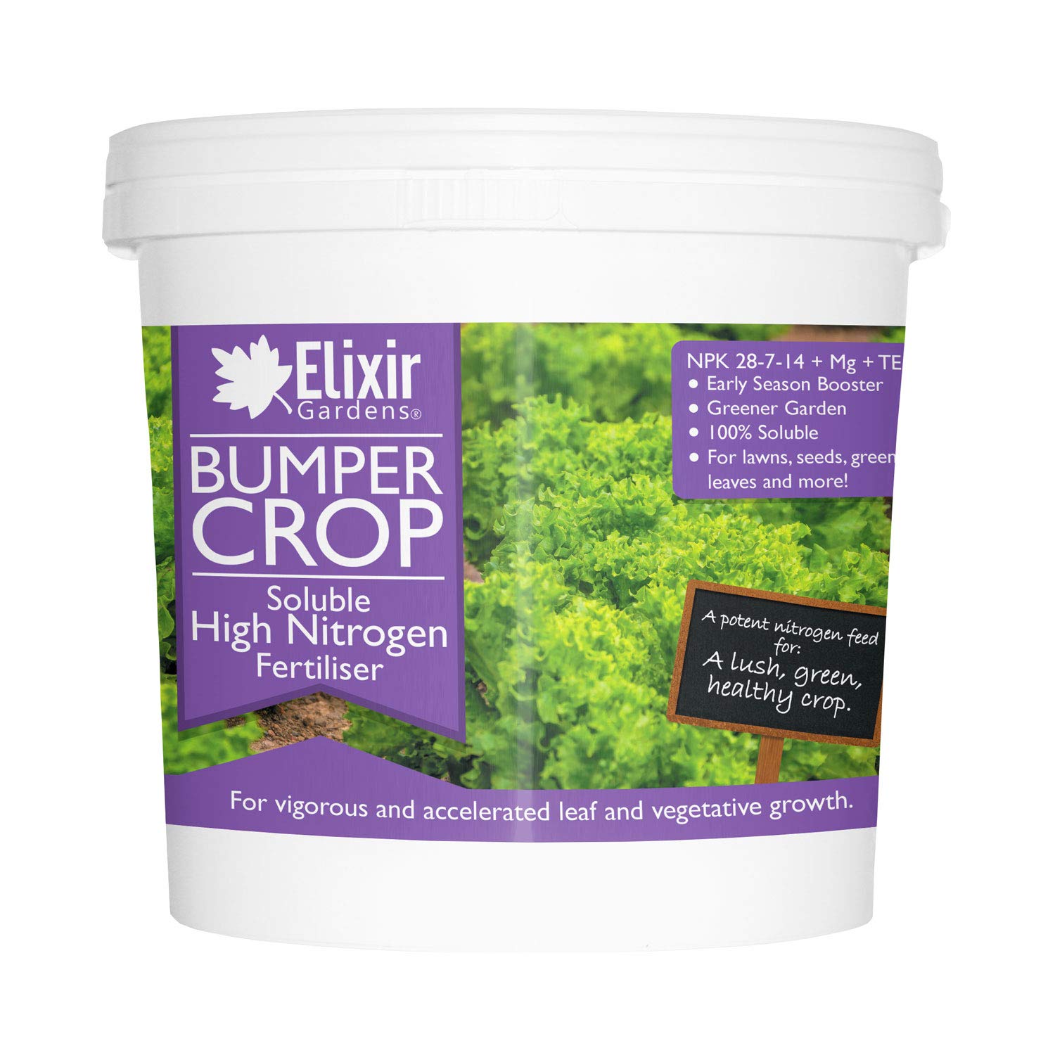 Elixir Gardens Bumper Crop High Nitrogen Fertiliser | NPK 23:5:11 |Various quantities available from 1kg to 20kg | 1kg Re-Sealable Tub | makes 1000L of liquid feed