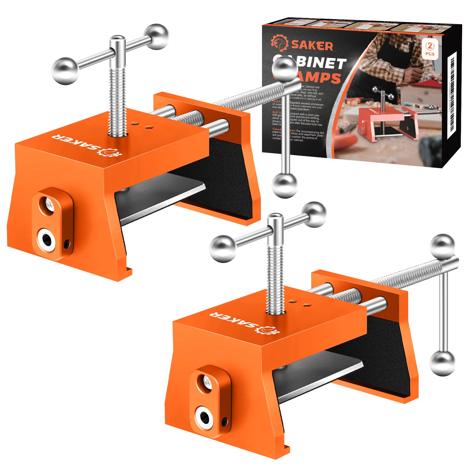 SakerTwo-Pack Woodworking Drilling Holding Clip, Cabinet Clamps for Installing Cabinets, Claw Clamps with Adjustable Depth and Dual Side Screws, Cabinet Face Frame Clamps, Cabinet Alignment Tool