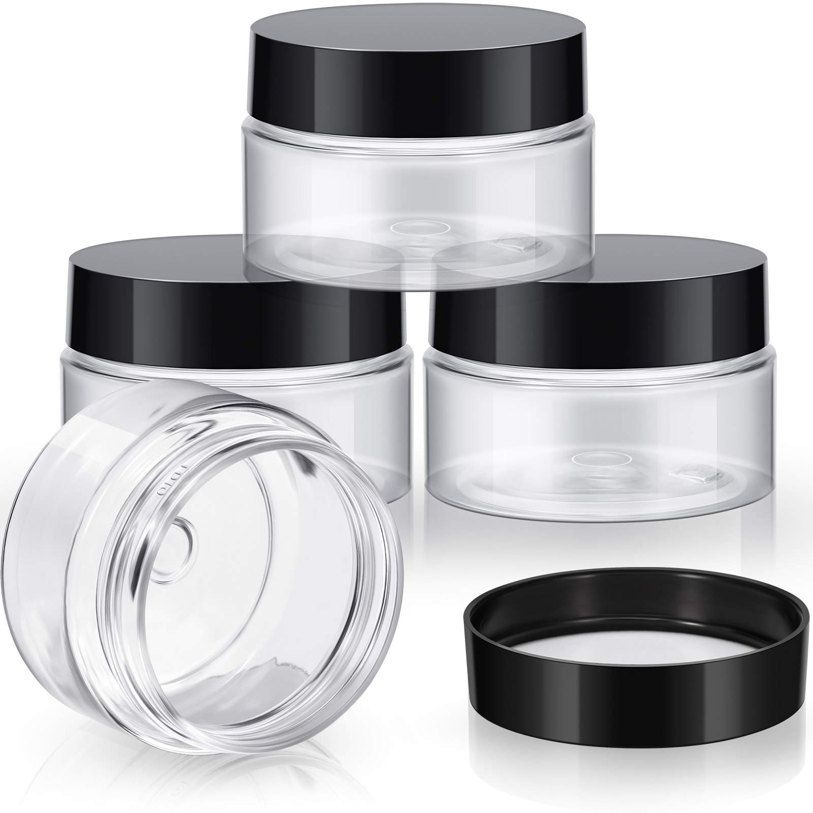 Patelai 4 Pieces Round Clear Wide-mouth Leak Proof Plastic Container Jars with Lids for Travel Storage Makeup Beauty Products Face Creams Oils Salves Ointments DIY Slime Making or Others (1 oz, Black)