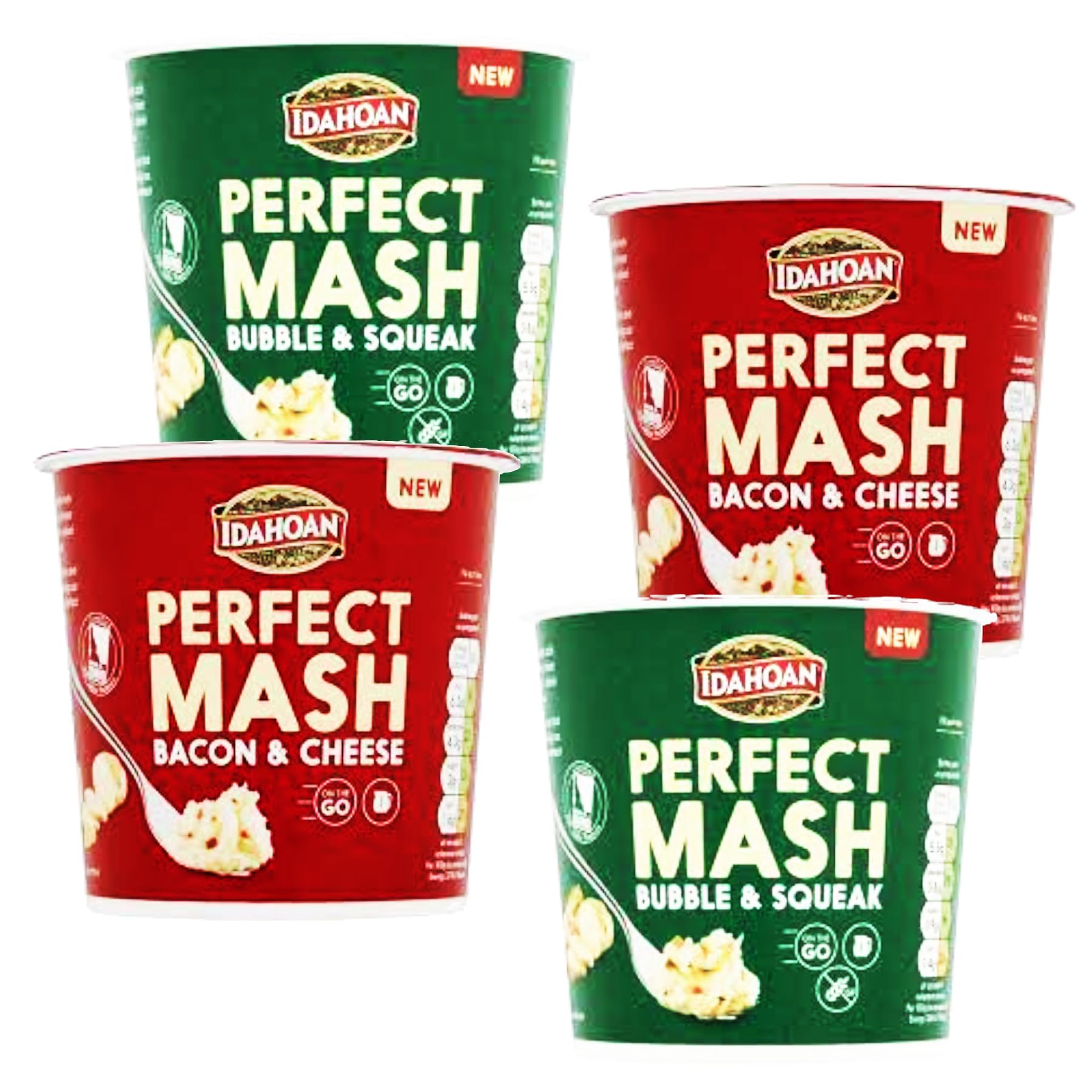 Instant Mash Potato Pots Bundle - Bubble and Squeek Bacon and Cheese 4 x 55g - Gluten Free