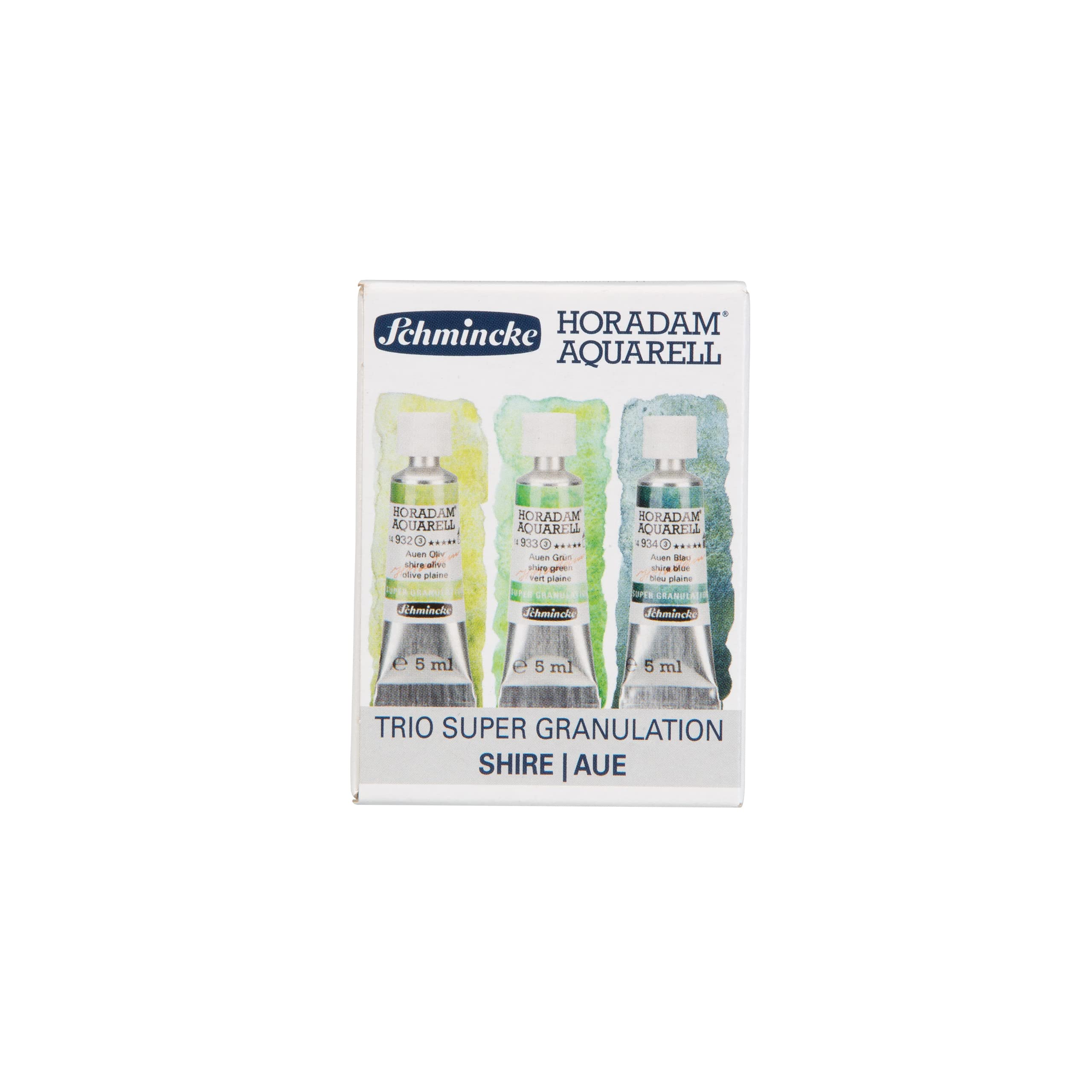 Schmincke Horadam Aquarell, Super Granulation Trio Aue, 5 ml Tubes, 74 619 097, Cardboard Set, Very Strong Granulating Colours, Finest, Super Granulating Watercolour Paints