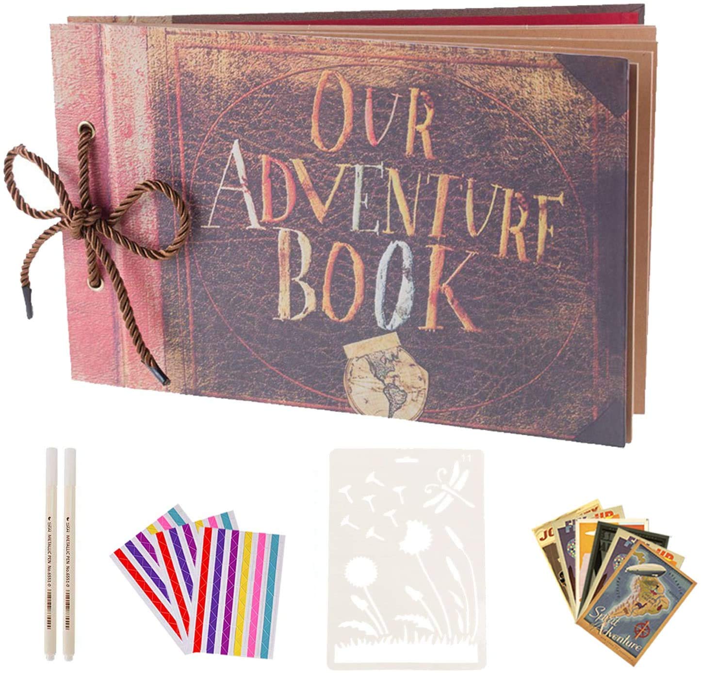 AIOR Our Adventure Book, DIY Handmade Photo Album Scrapbook, Travel Scrap Book for Anniversary, Expandable 11.5x7.7 Inches 80 Pages with Photo Album Storage Box DIY Accessories Kit