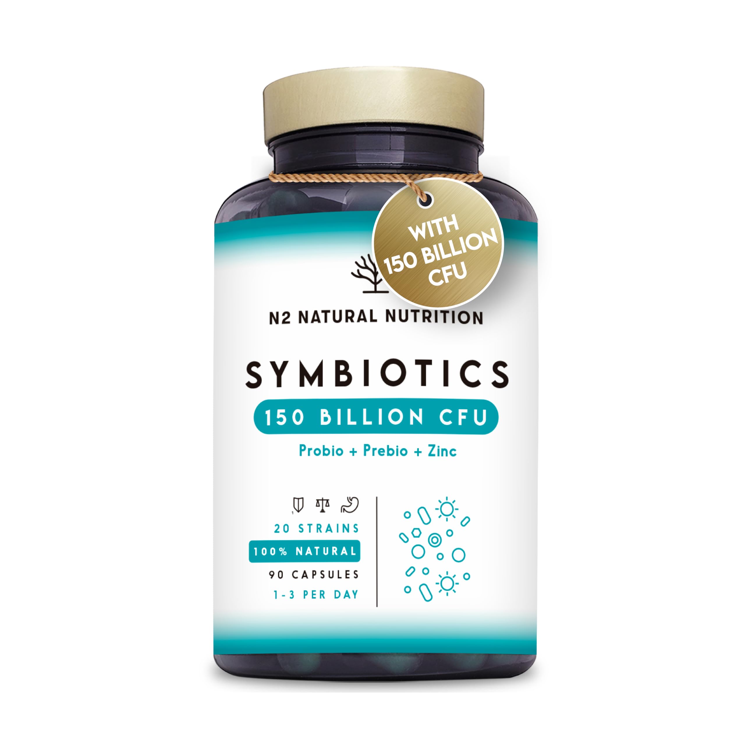 Probiotics 400 Billion CFU/gr* Shock Treatment with 20 Multi Strains, Prebiotics & Zinc with Highest Concentration. Probiotics for Gut Health and IBS Relief. 76 Days Dosage. EU. N2 Natural Nutrition