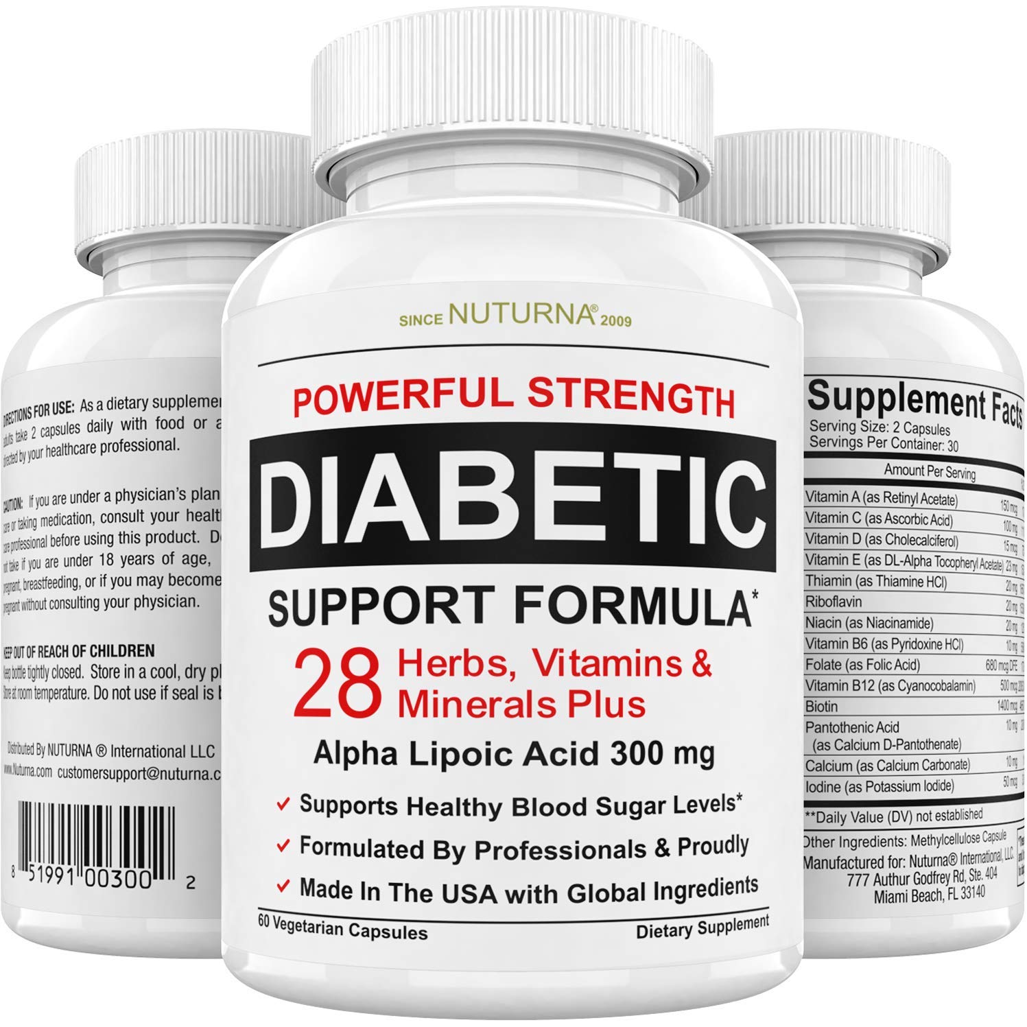 Diabetic Support Supplement - 28 Vitamins Minerals & Herbs with 300 mg Alpha Lipoic Acid Formula for Blood Sugar & Extra Energy Support - Diabetes Nutritional Supplement for Men & Women 30 Day Pack