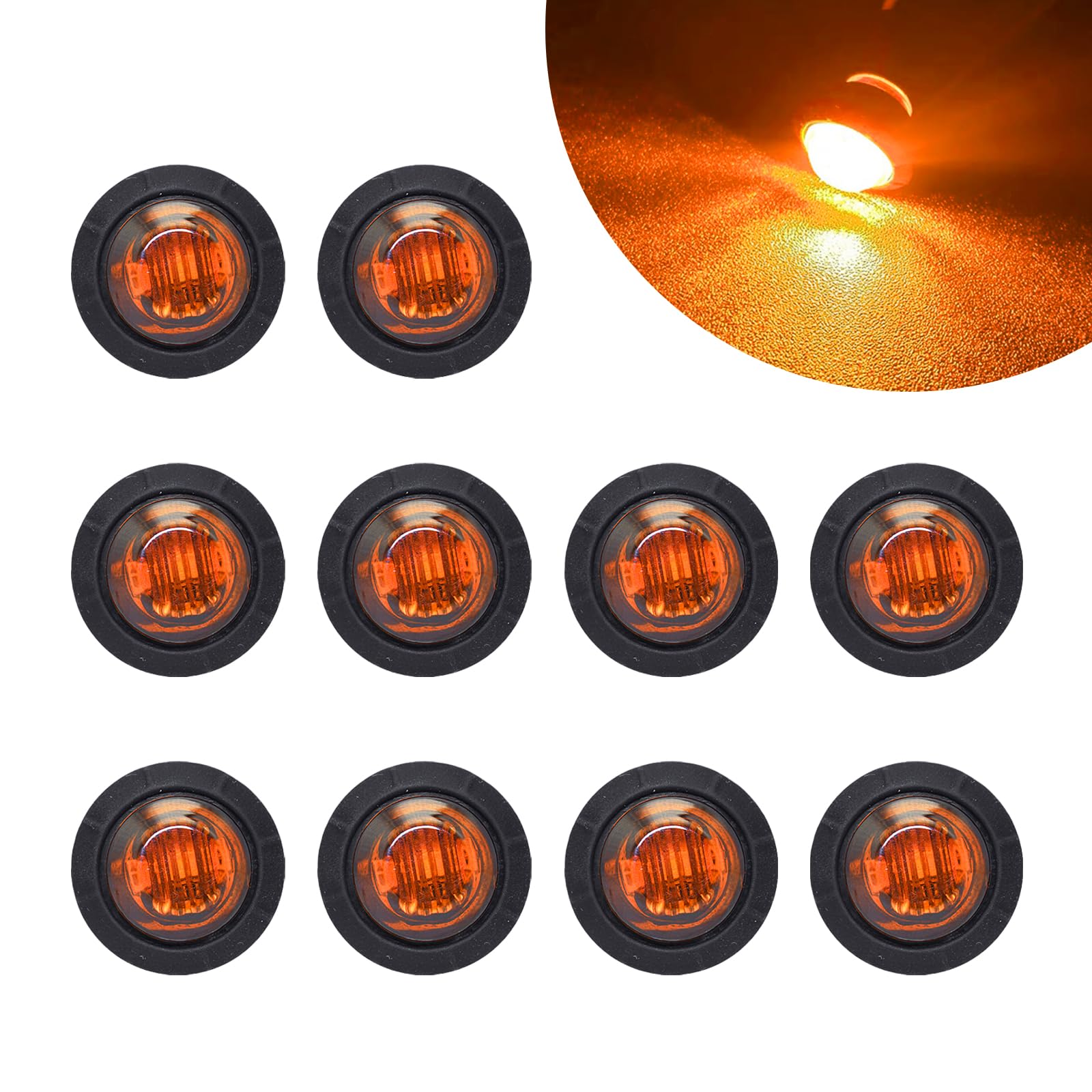 ZBGUN10 PCS 3/4" 12V Round LED Truck Side Light, Miniature Side Marker Signal Indicator Light, LED Gap Crystal Light Night Warning Light, Universal for Most Trucks Vans Cars Buses Trailers (Yellow)