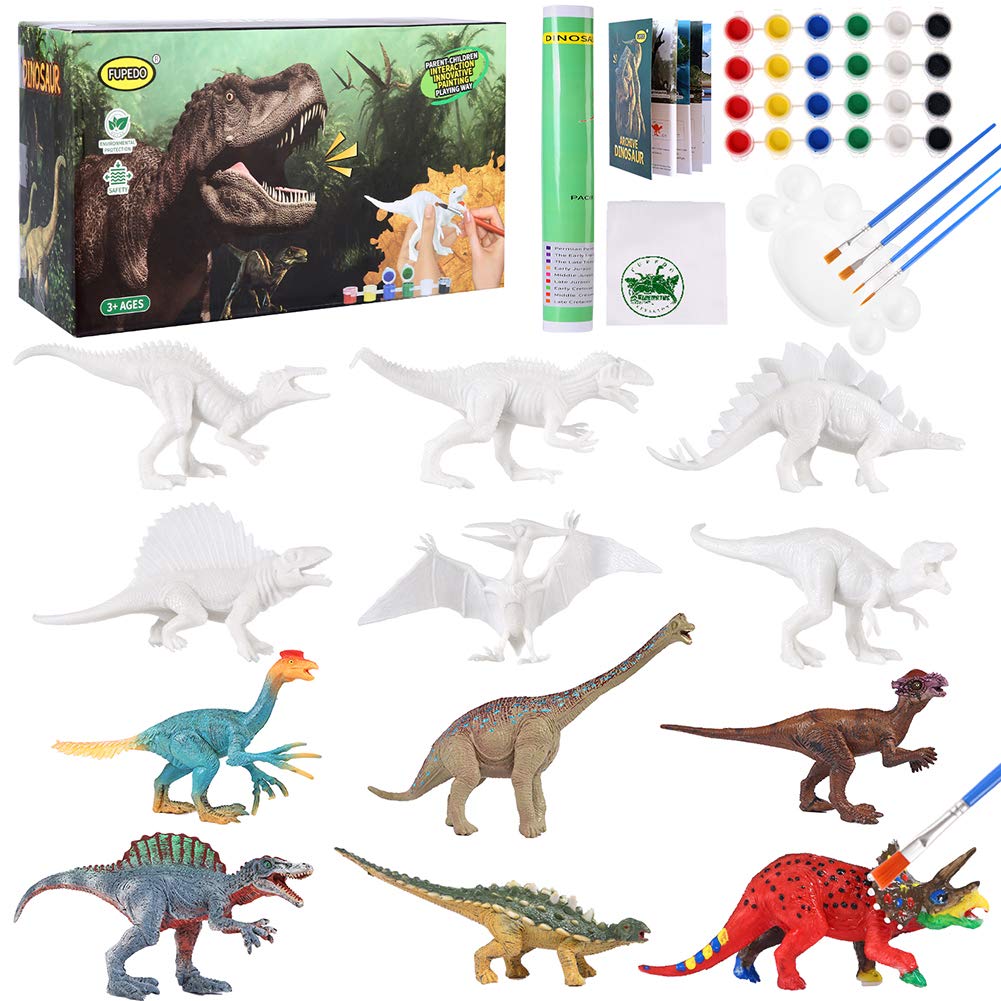 FUPEDO Arts Crafts Painting Set Kids Dinosaur Toys -12 Big Dinosaurs Figures,Create A Painting Kits of Your Own Dino World ,Gifts for 4,5,6,7,8,Year Old Girls Boys Toddlers Dino Lovers ，Dino Activity