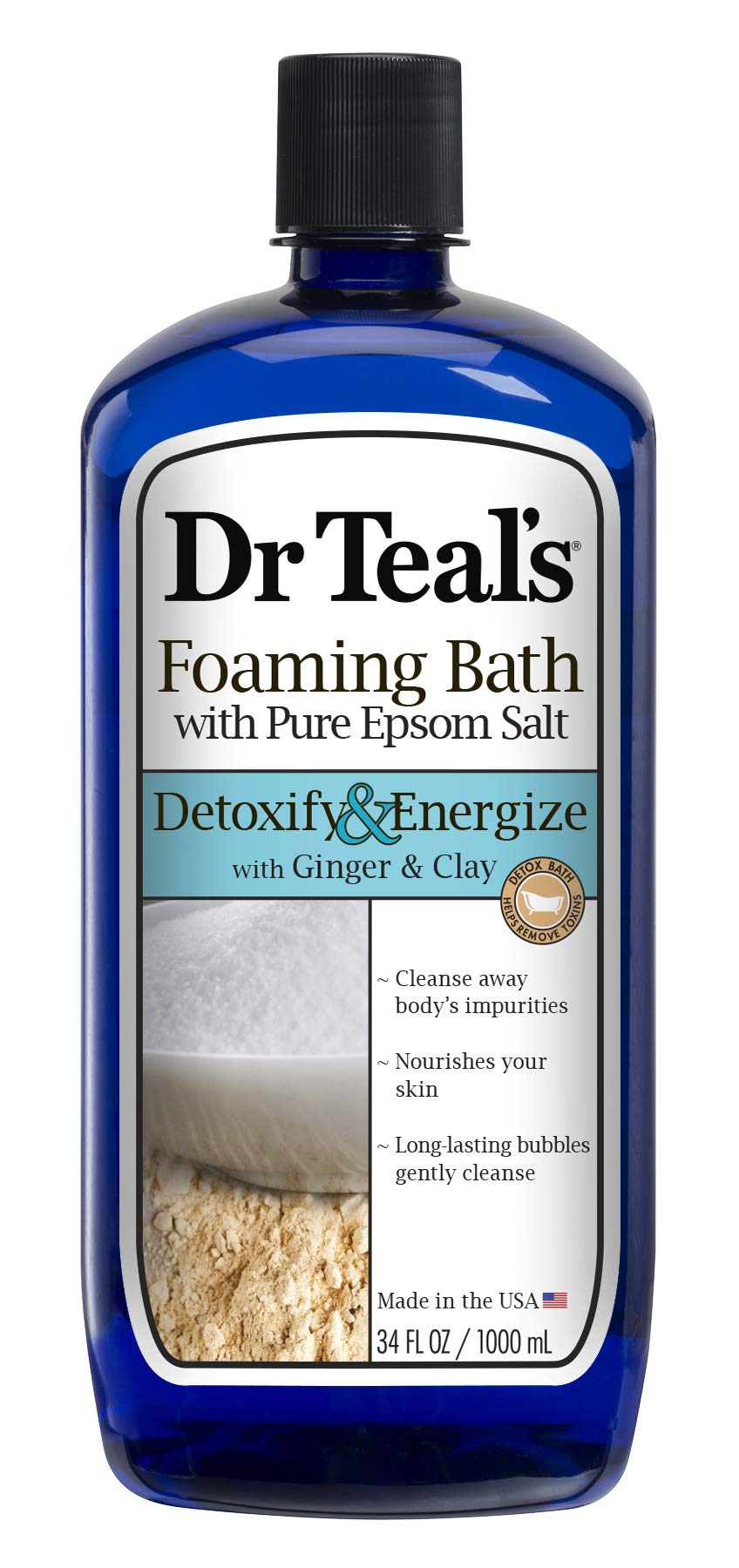 Dr Teal’s Foaming Bath with Pure Epsom Salt, Detoxify & Energize with Ginger & Clay, 34 Ounches