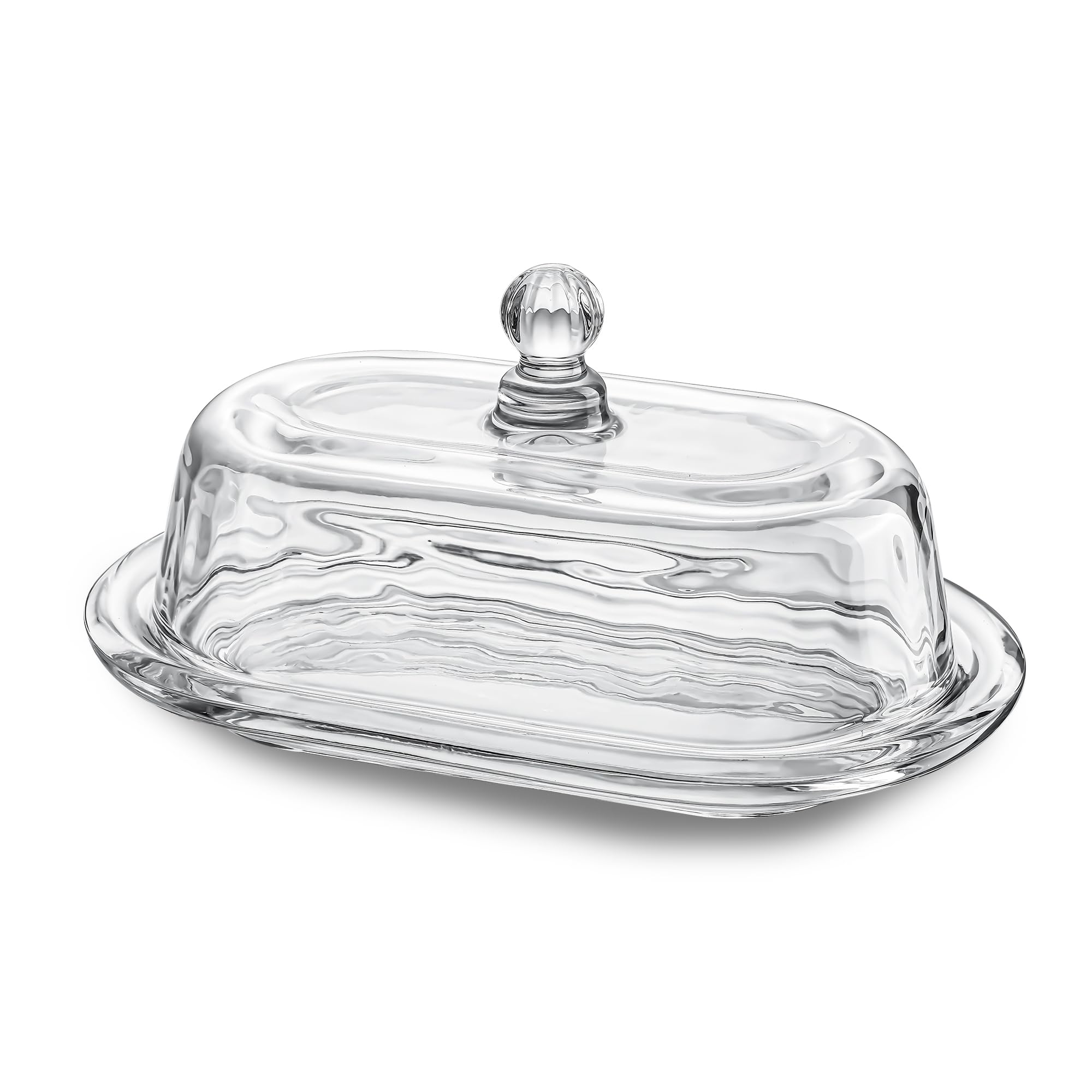 QFkris7 inch Glass Butter Dish with Lid, Clear Covered Butter Dish for Countertop, Elegant Butter Holder for Kitchen Dining Table Decor